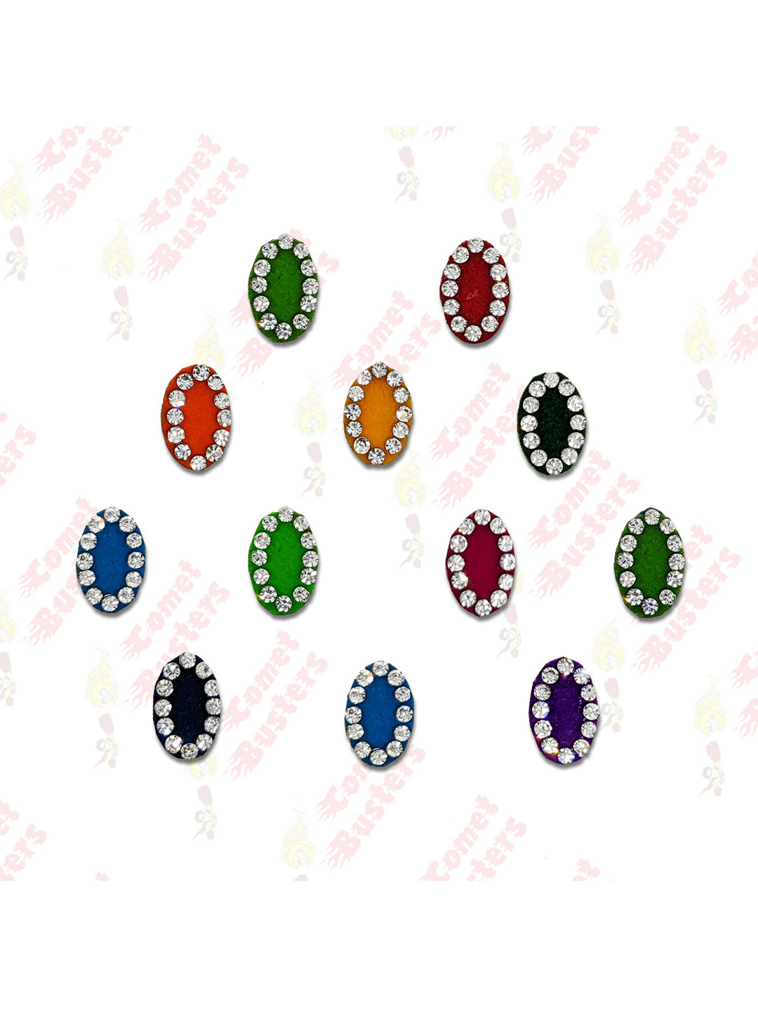 

Comet Busters 12 Pcs Embellished Reusable Designer Bindis - Multicoloured, Multi