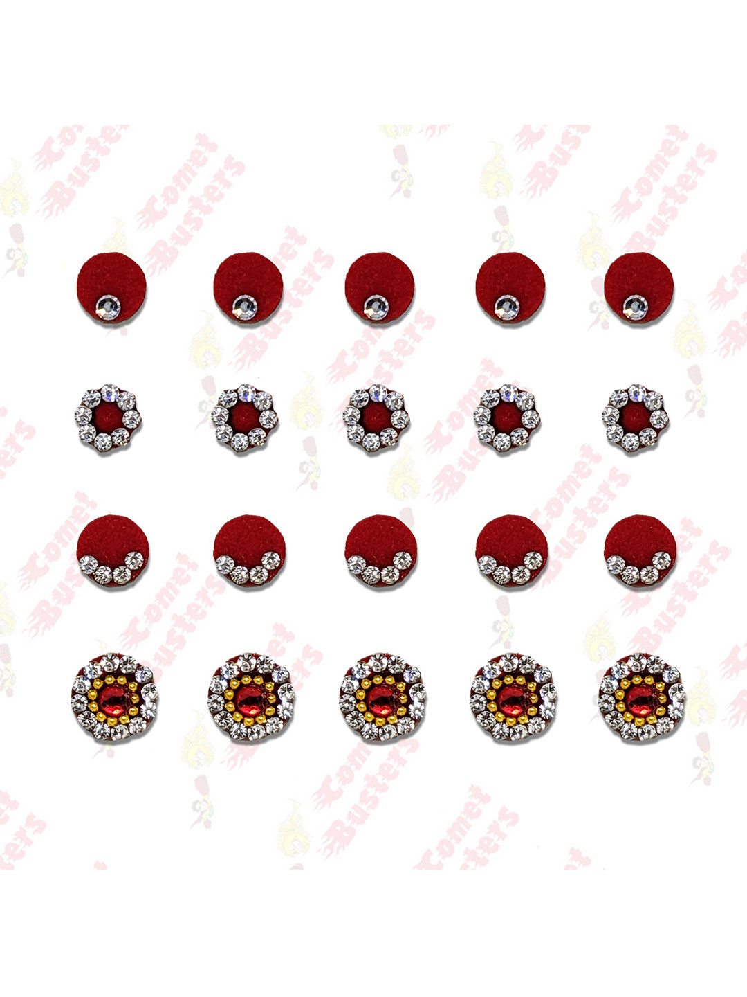 

Comet Busters Red Embellished Reusable Designer Bindis - 20 Pcs
