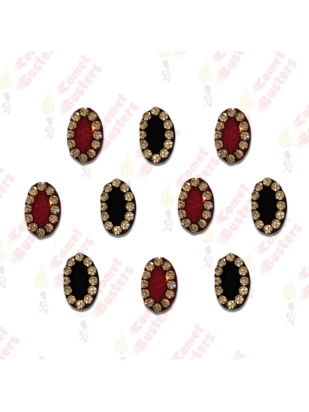 

Comet Busters Maroon & Black Embellished Handcrafted Traditional Designer Bindis - 10 Pcs