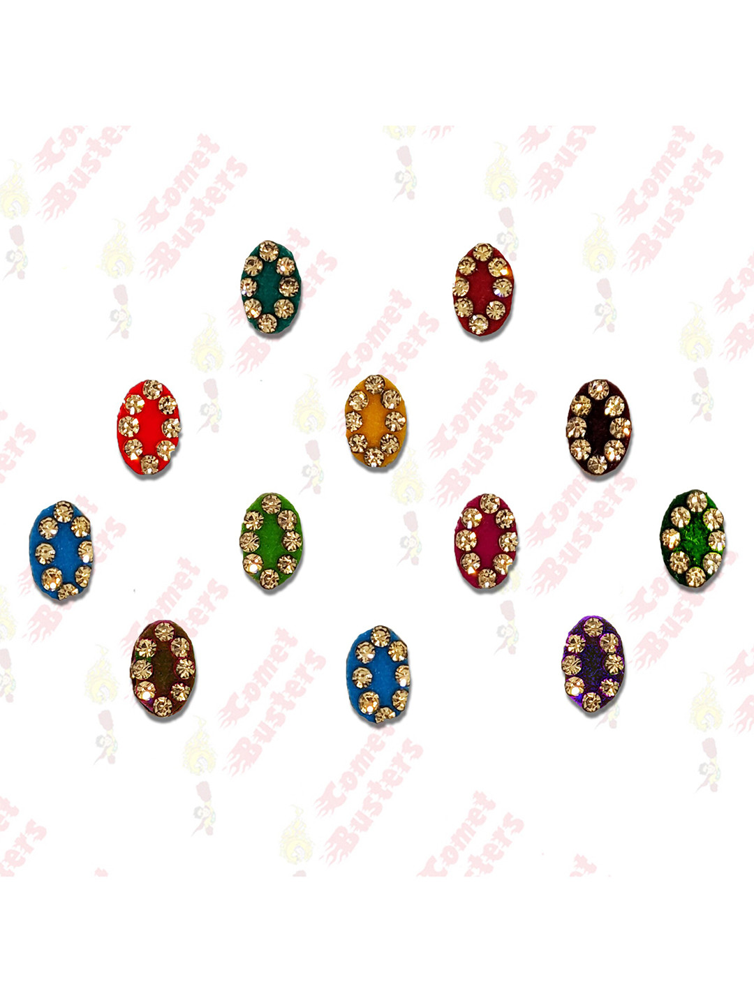 

Comet Busters Multicoloured Embellished Handcrafted Traditional Designer Bindis - 12 Pcs, Multi
