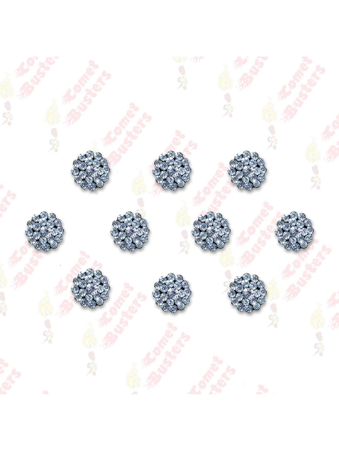 

Comet Busters Silver Toned Embellished Reusable Traditional Bindis - 10 Pcs
