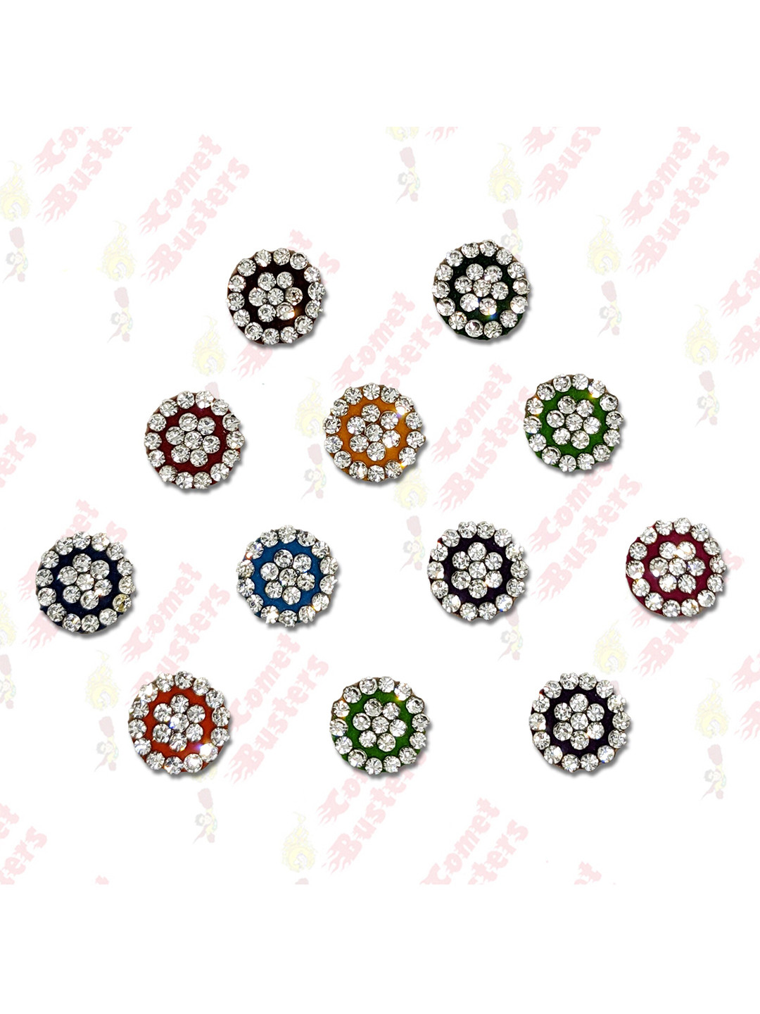 

Comet Busters 12 Pcs Embellished Reusable Designer Bindi - Multicoloured, Multi