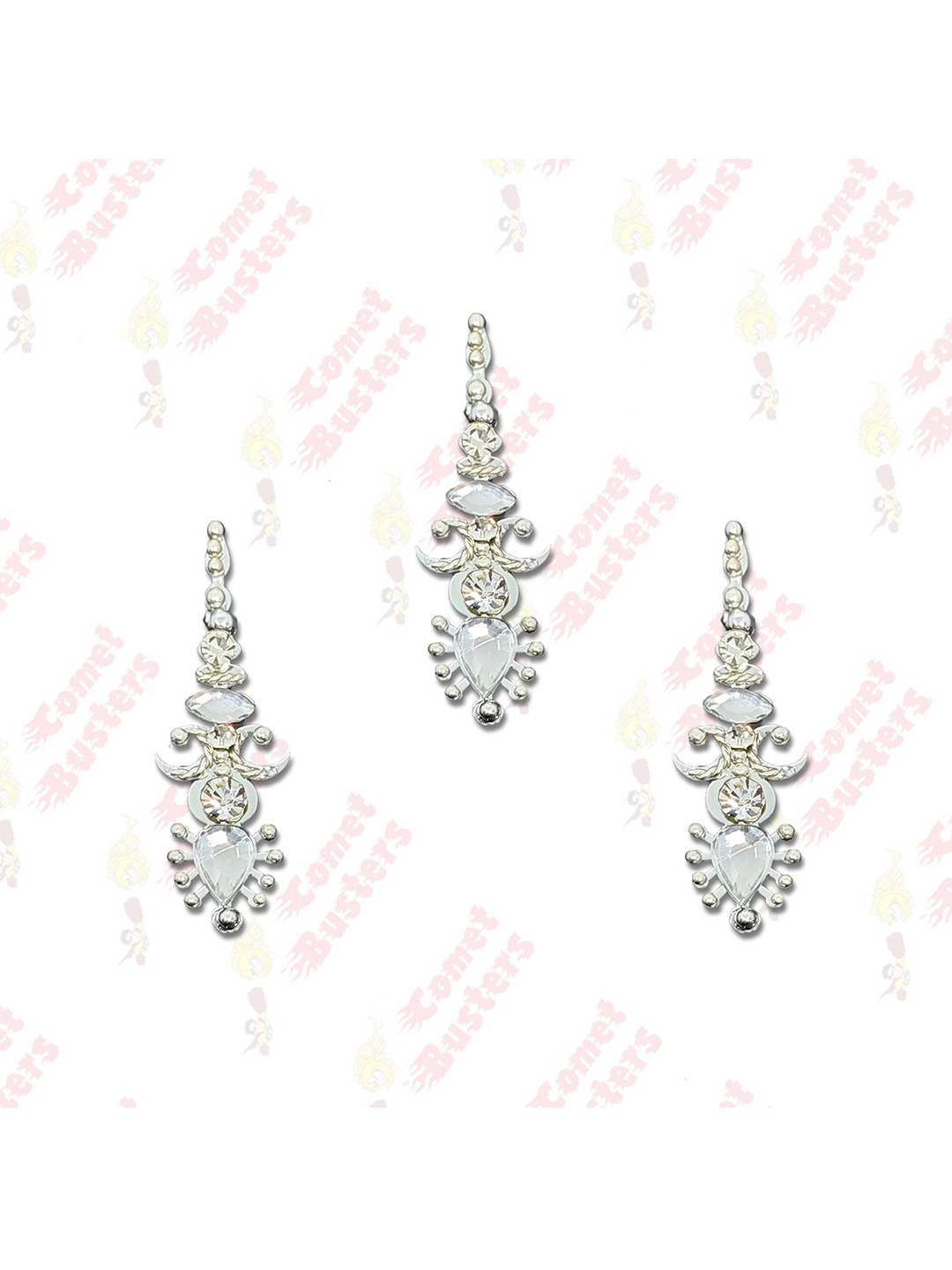 

Comet Busters 3 Pcs Embellished Reusable Traditional Bindi - Silver-Toned