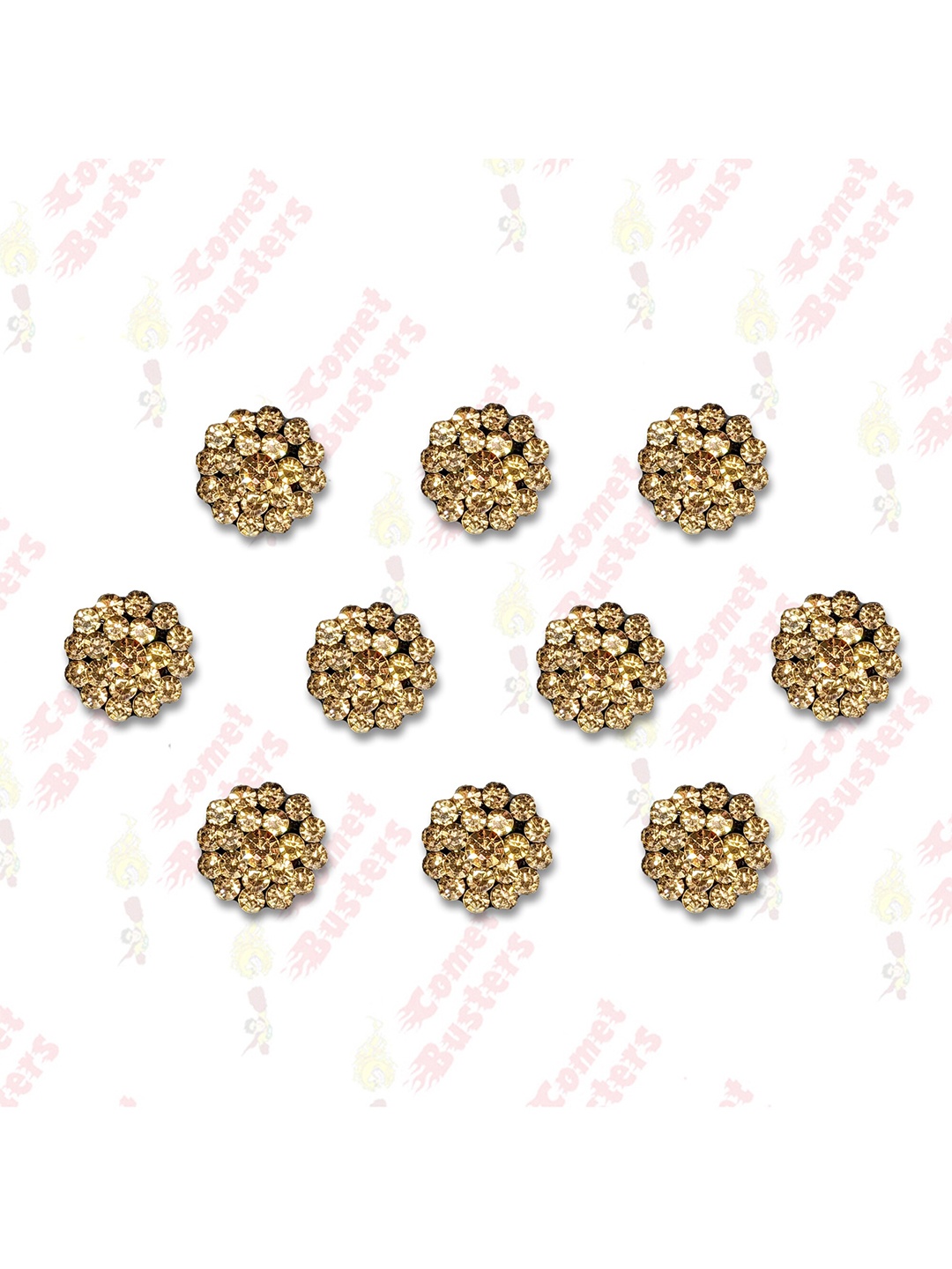 

Comet Busters Gold-Toned Embellished Reusable Designer Bindis - 10 Pcs