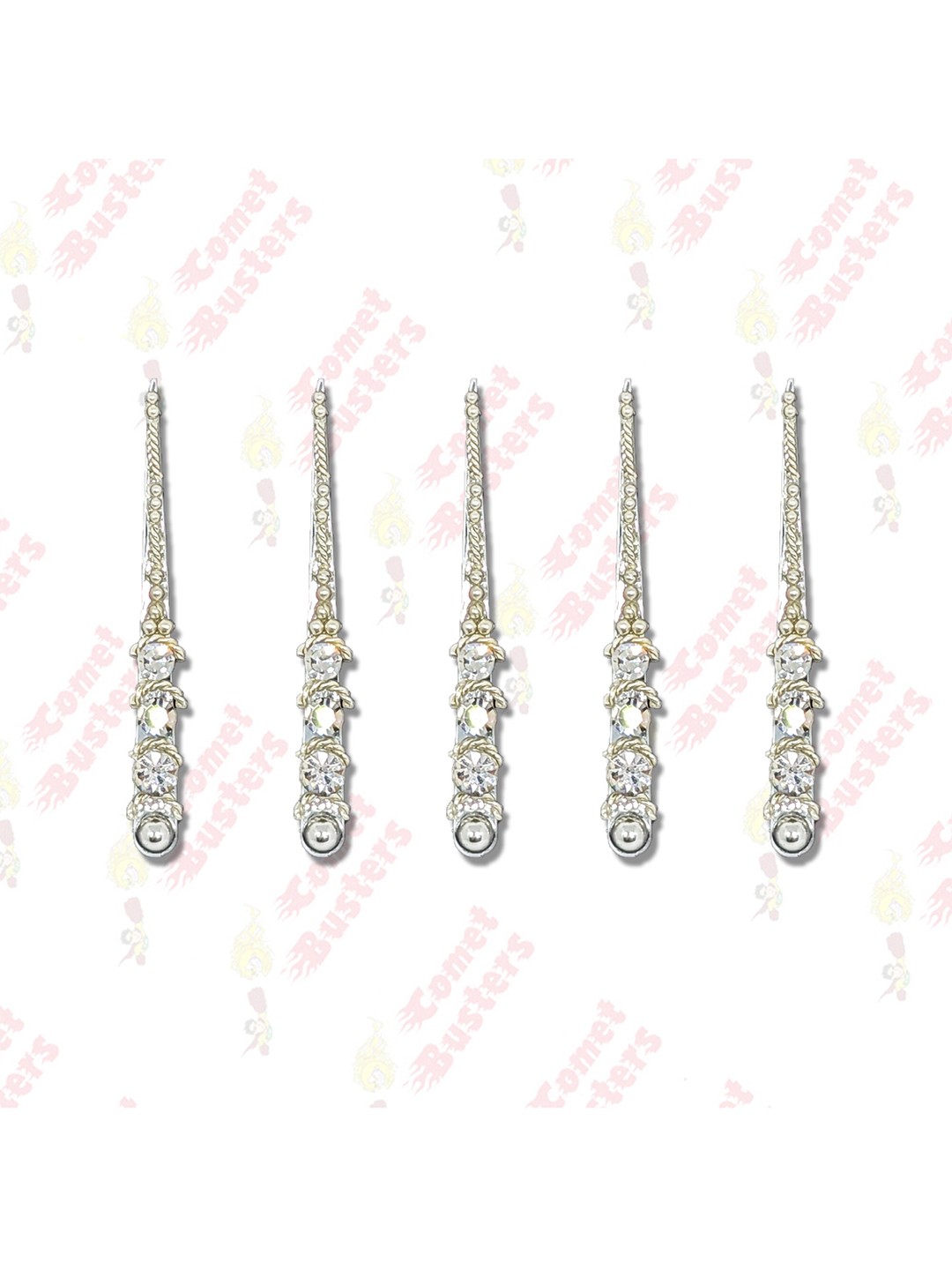 

Comet Busters Silver-Toned Embellished Reusable Designer Bindis - 5 Pcs