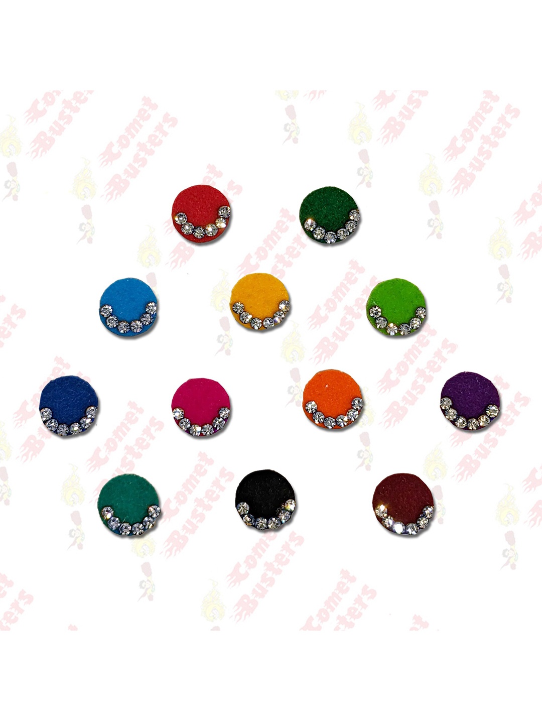 

Comet Busters 12 Pcs Embellished Reusable Designer Bindis - Multicoloured, Multi