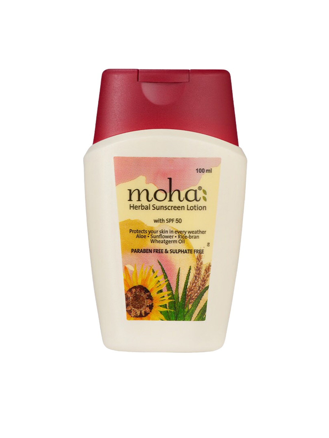 

moha SPF 50 Herbal Sunscreen Lotion with Aloe & Wheat Germ Oil - 100 ml, Cream