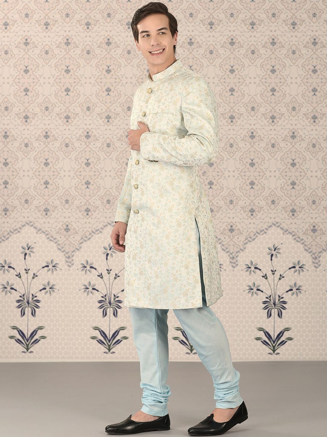 

Ode by House of Pataudi White Woven-Designed Sherwani, Off white