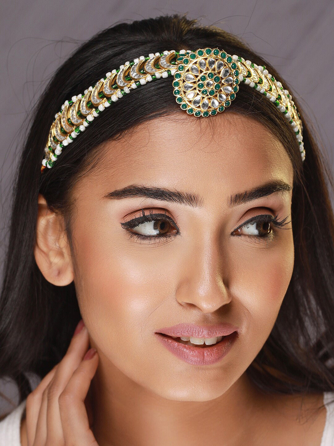 

Anouk Gold-Plated Stone-Studded & Pearl Beaded Matha Patti