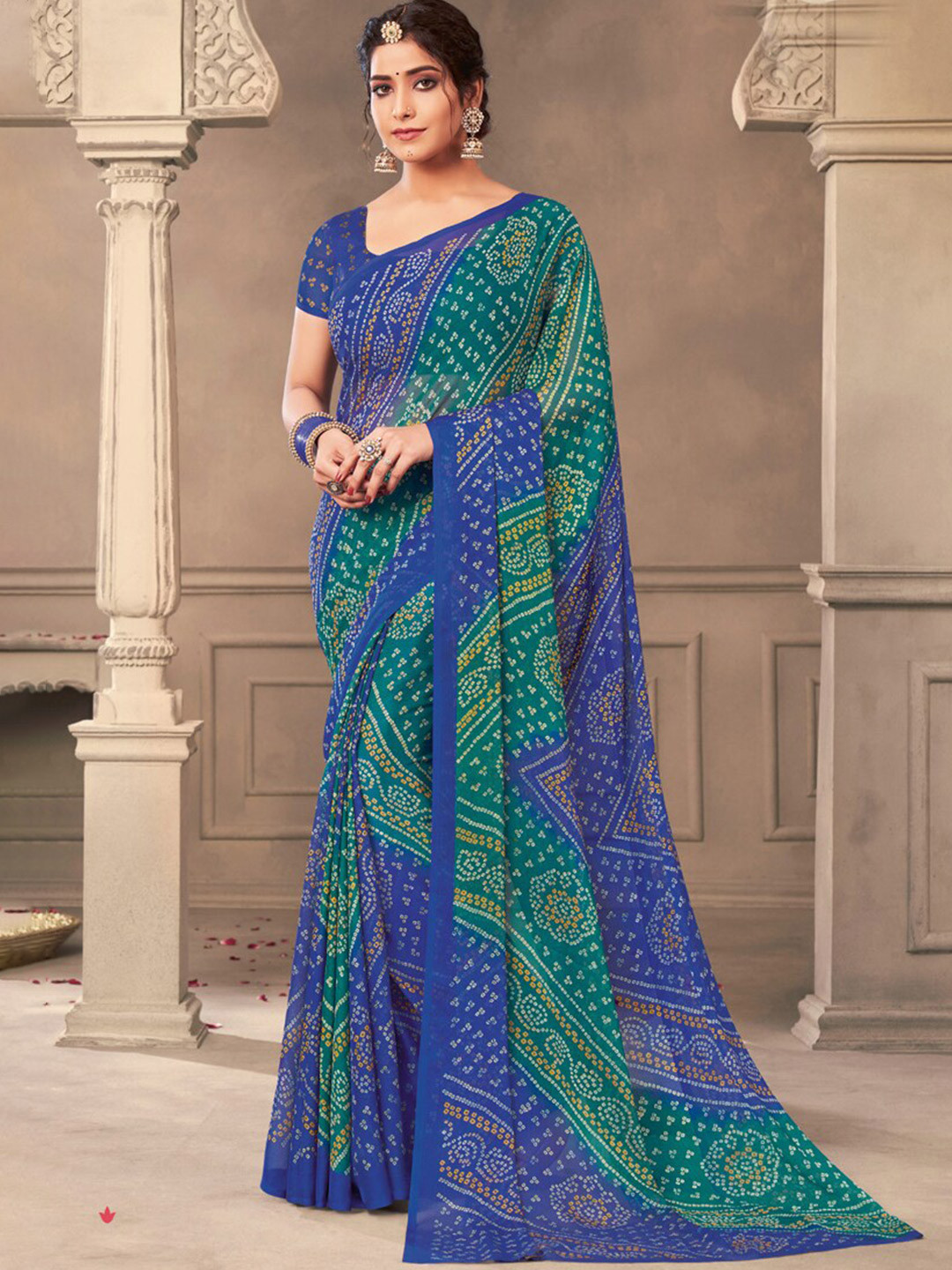 

DIVASTRI Bandhani Pure Chiffon Saree, Green
