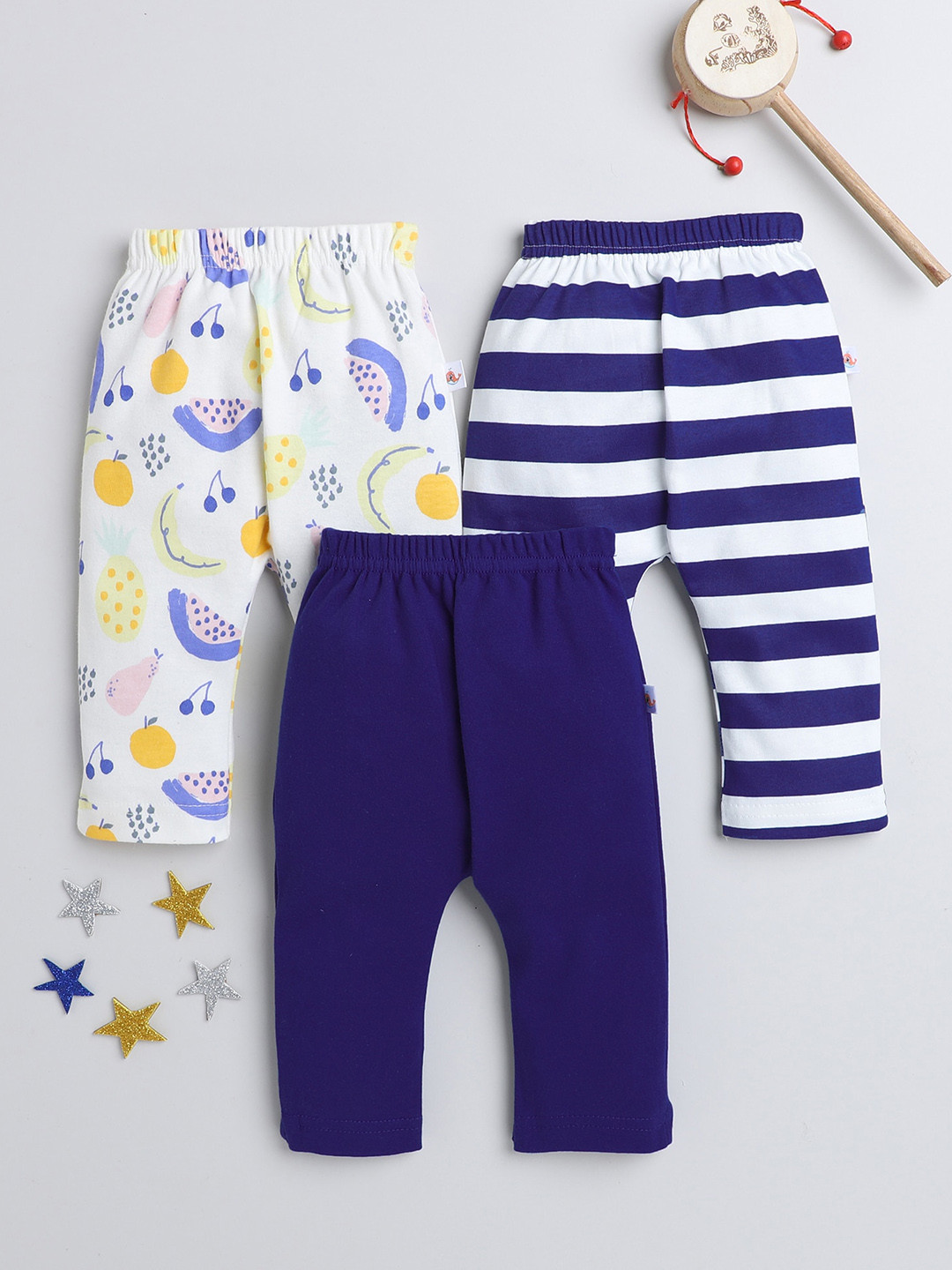 

BUMZEE Infant Boys Pack Of 3 Cotton Ankle-Length Leggings, Navy blue