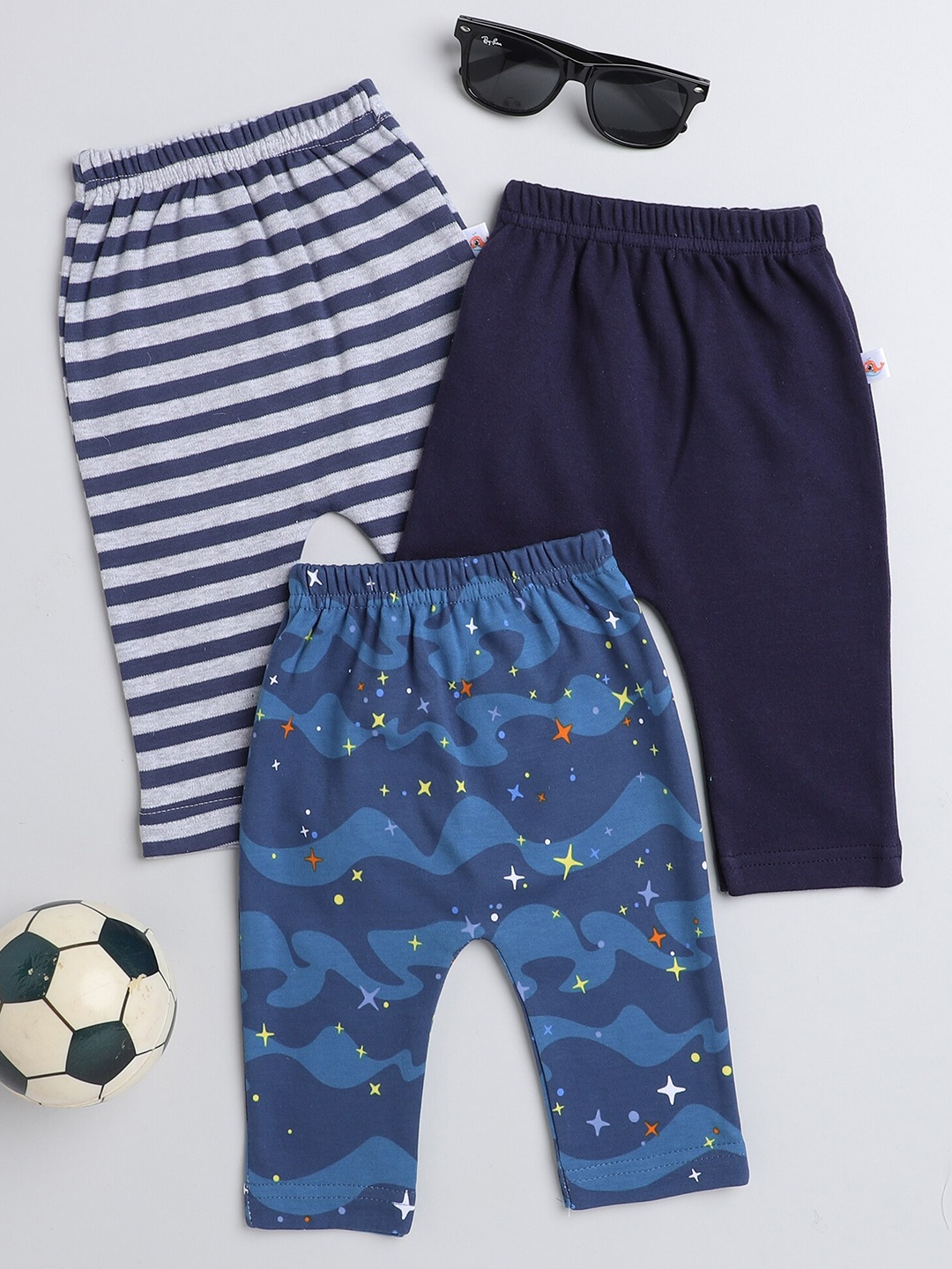 

BUMZEE Infants Boys Pack Of 3 Printed Cotton Ankle-Length Leggings, Blue