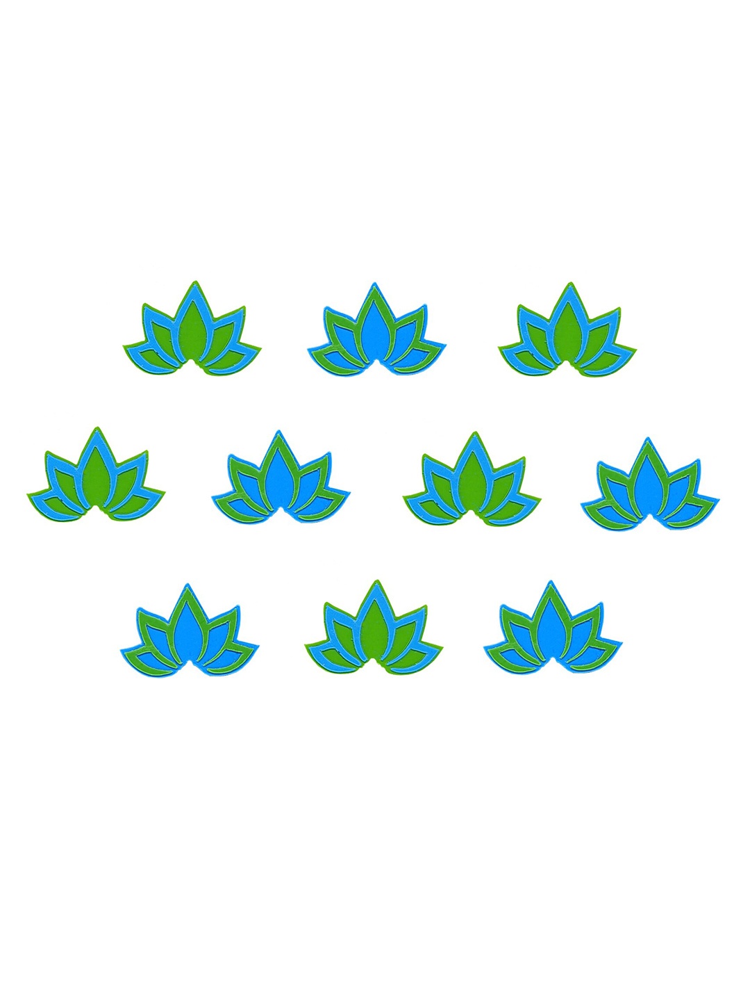 

Comet Busters 10 Pcs Lotus-Shaped Reusable Designer Bindis - Green & Blue