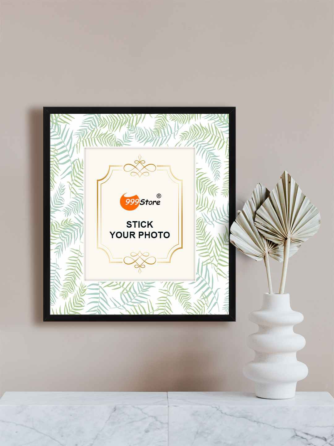 

999Store Green & White Leaves Printed Photo Frame