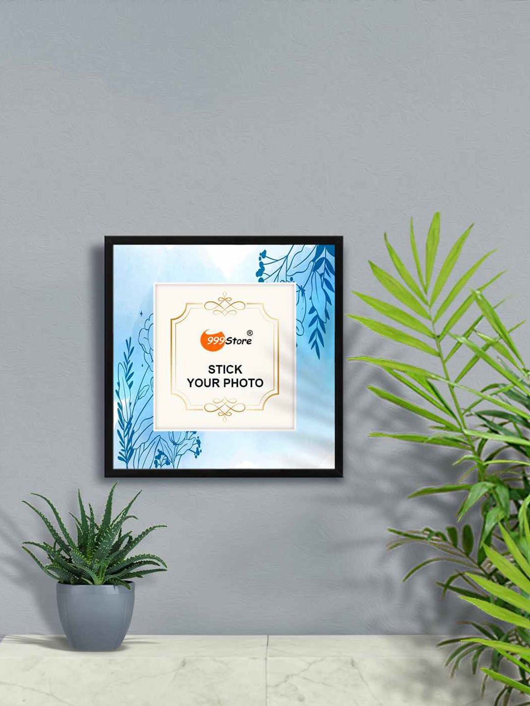 

999Store Blue & Black Flower Printed Wall Photo Frame