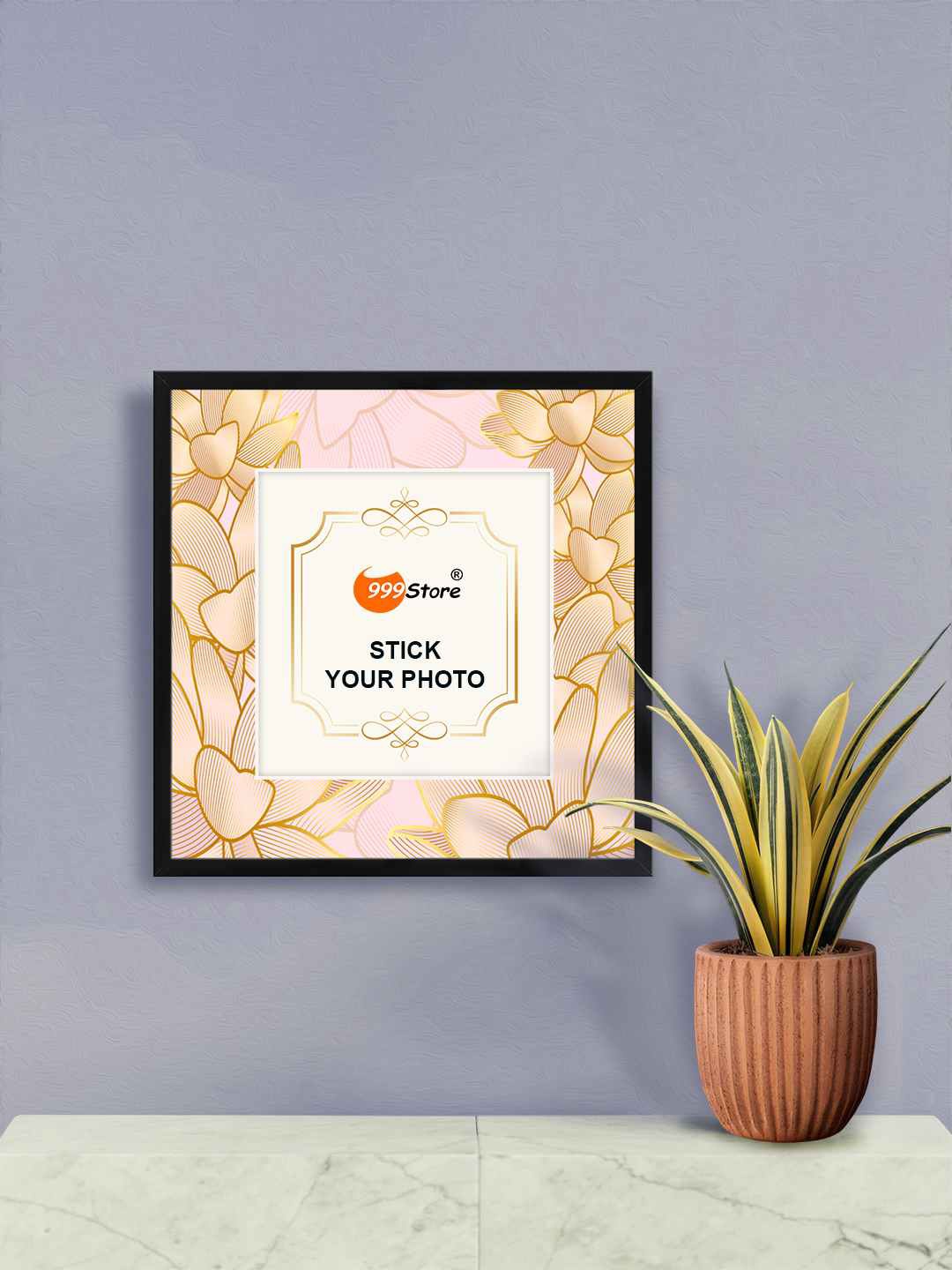 

999Store Beige & Pink Flower Printed Square Shaped Wall Hanging Photo Frame