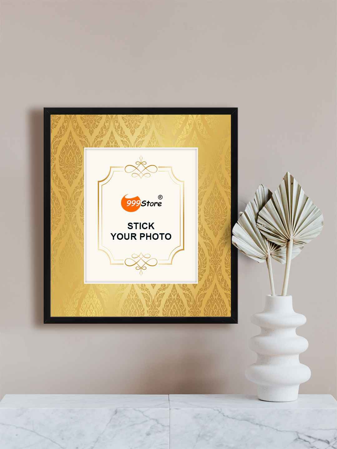 

999Store Golden Toned Indian Traditional Pattern Photo Frame, Gold