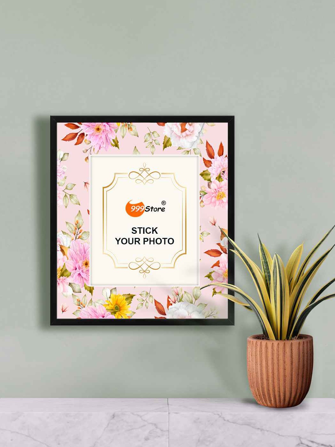 

999Store Pink Flower With Leaves Printed Wall Hanging Photo Frame