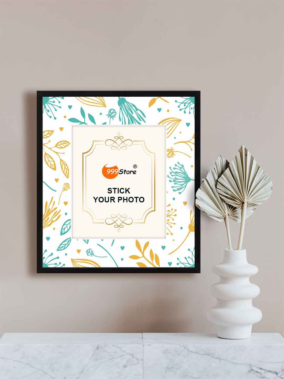 

999Store White & Blue Leaves Printed Photo Frames