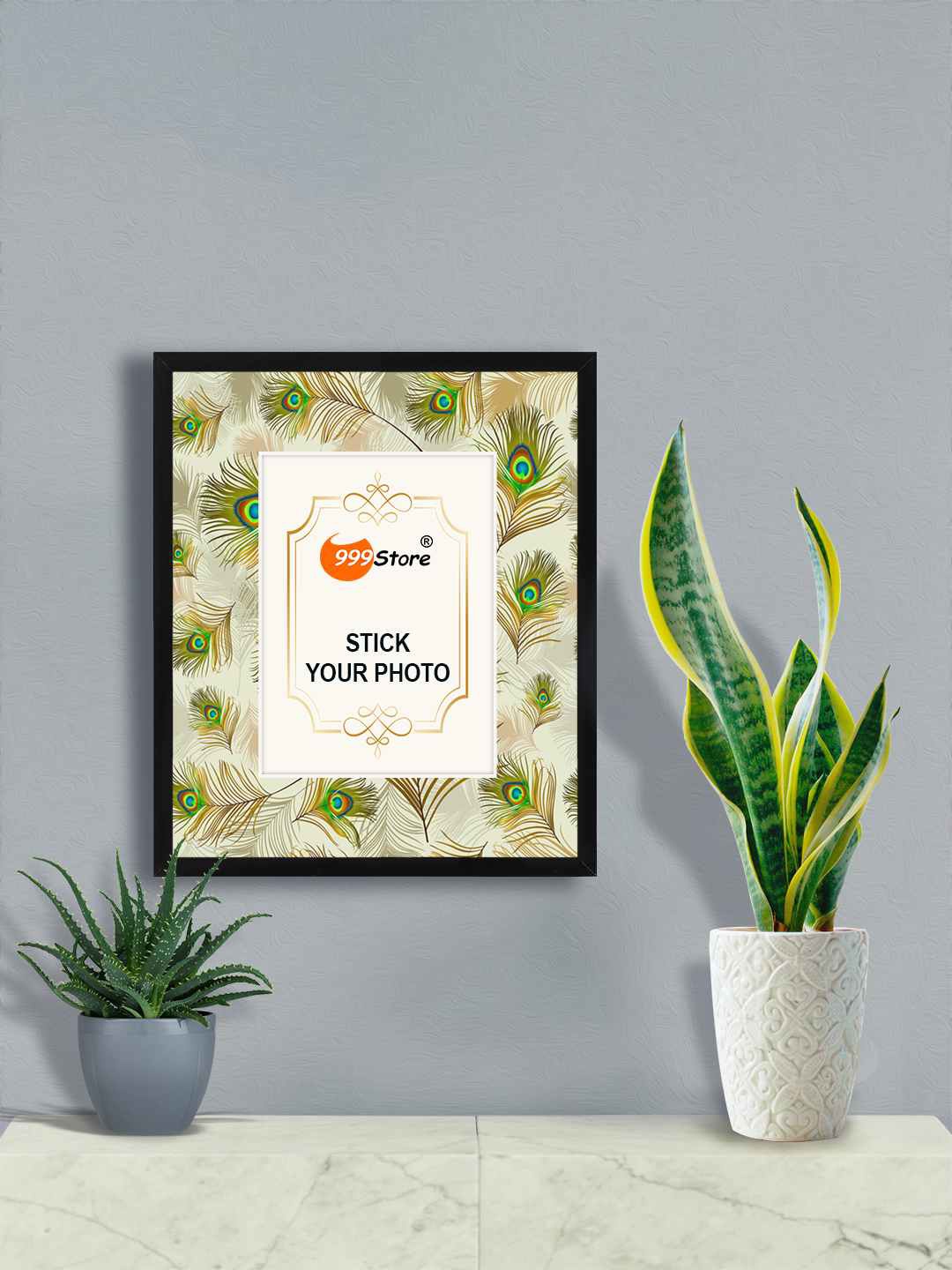 

999Store Green Peacock Feather Printed Photo Frame