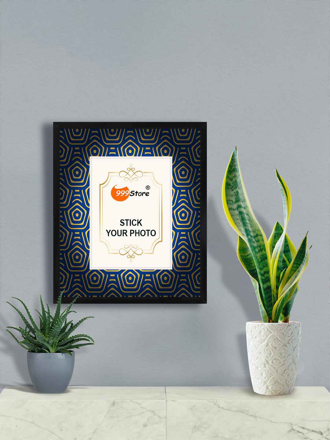 

999Store Blue Printed Wall Hanging Photo Frame, Gold