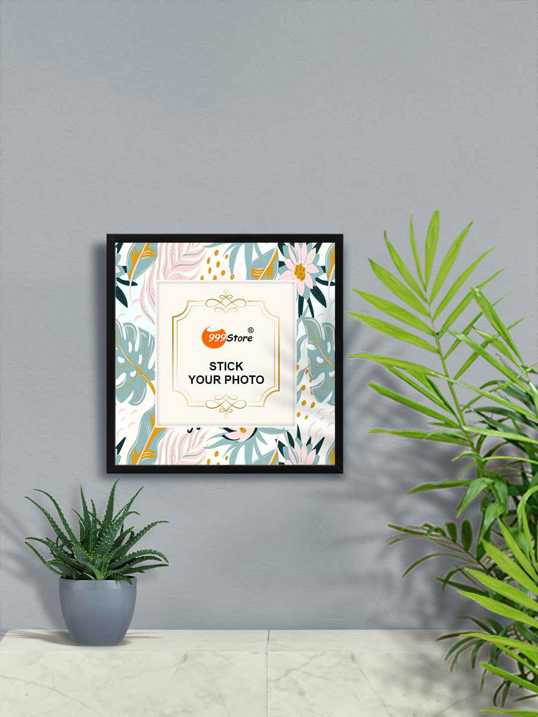 

999Store Black & Yellow Flower With Leaf Printed Wall Photo Frame