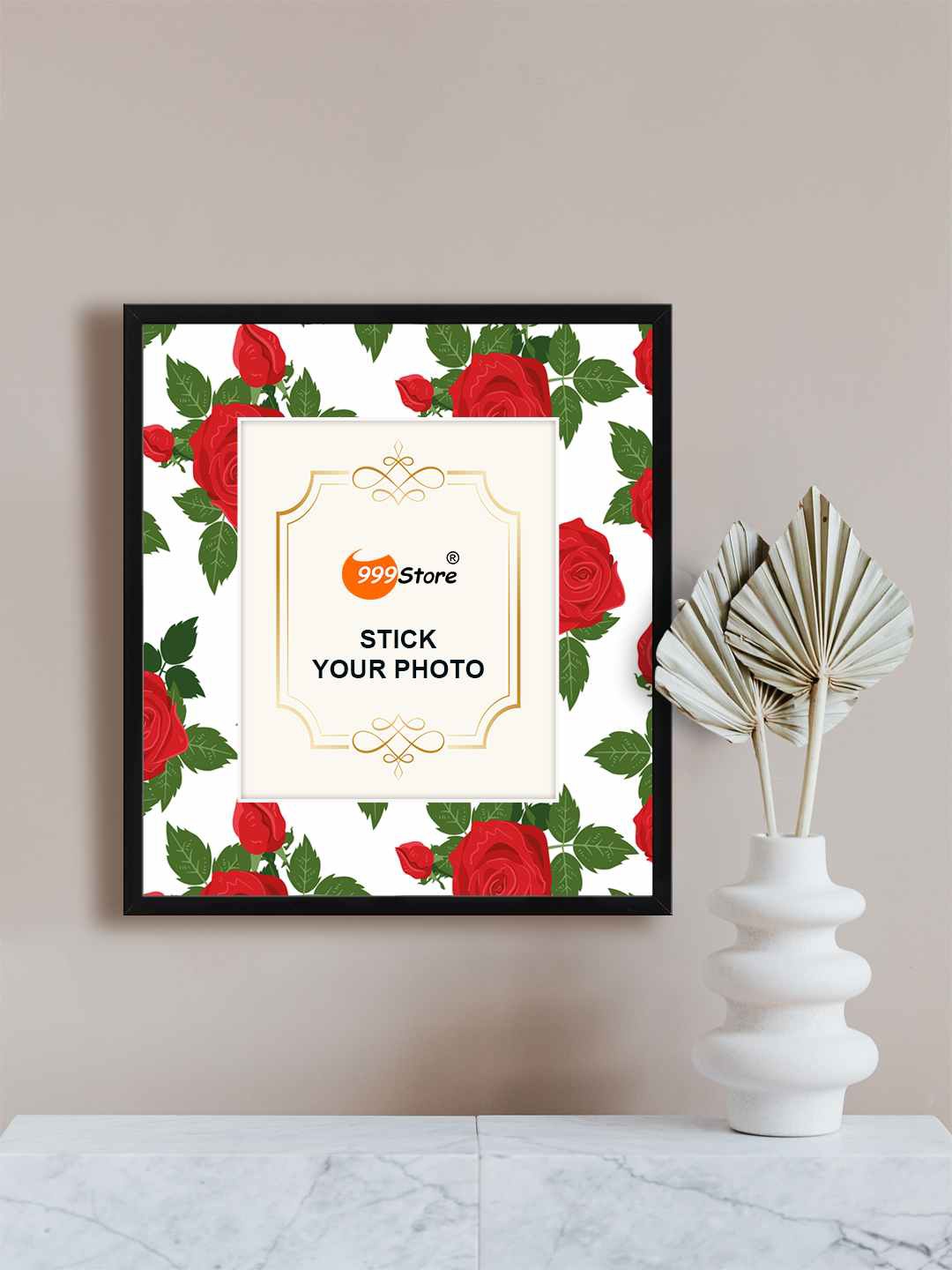 

999Store White & Red Floral Printed Wall Photo Frame