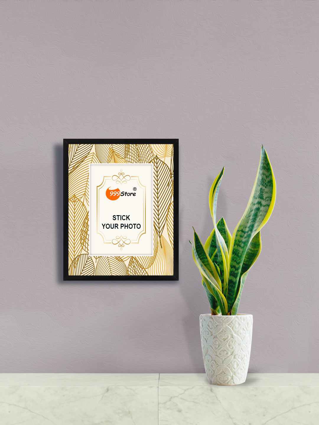 

999Store Gold-Toned Leaves Printed Wall Photo Frame