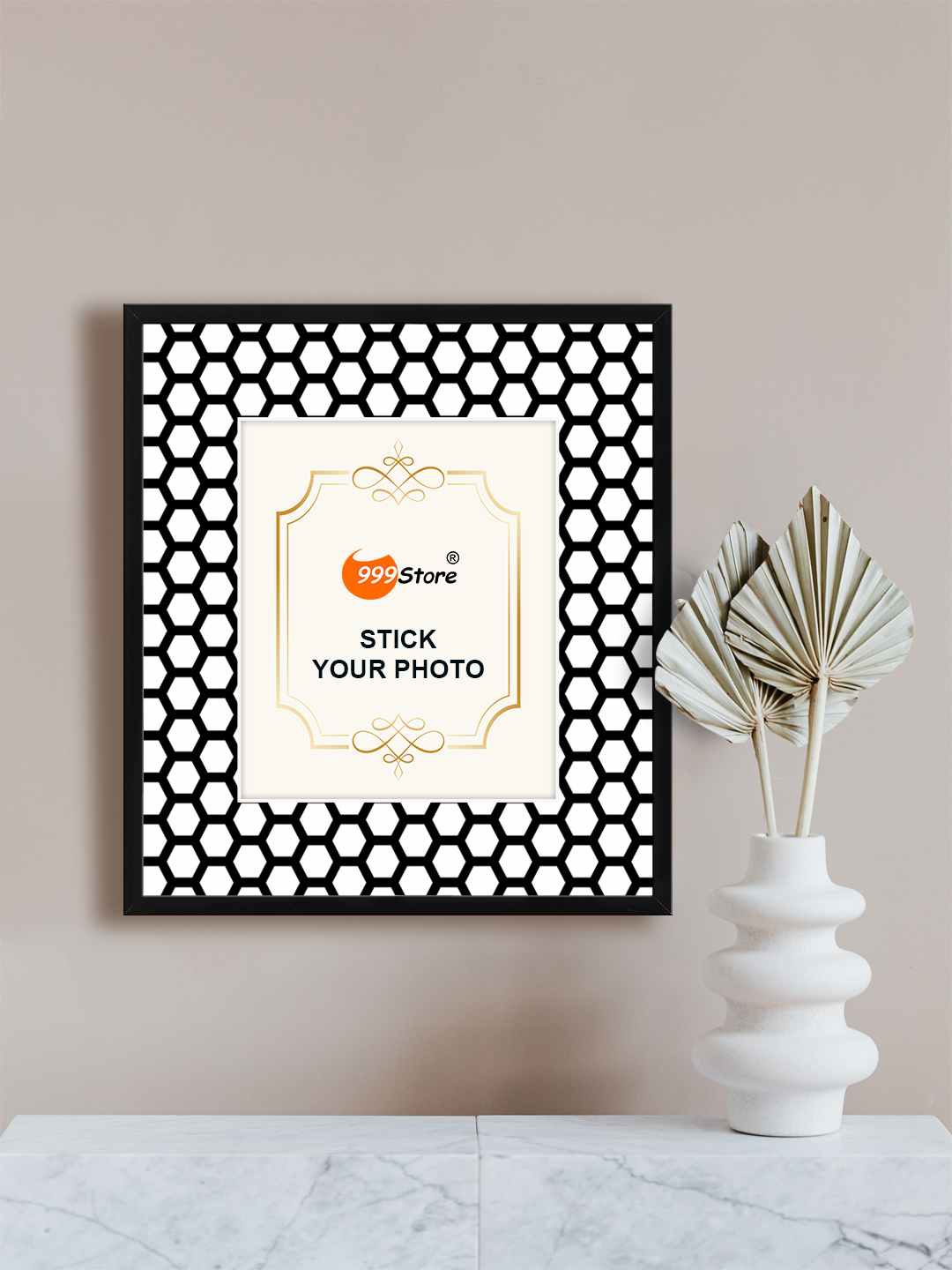 

999Store Black & White Honeycomb Printed Wall Hanging Photo Frame