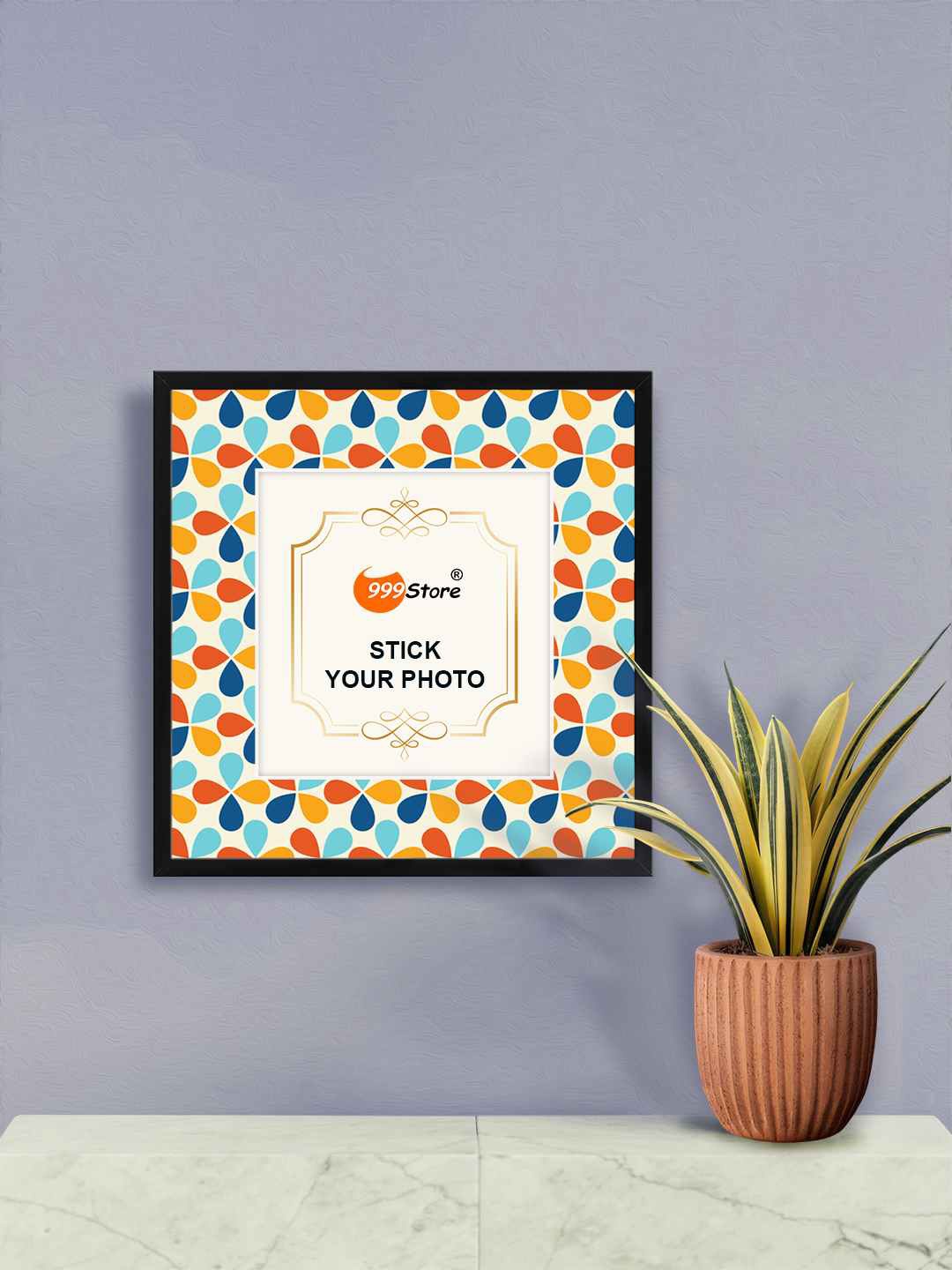 

999Store White & Blue Flower Printed Wall Photo Frame
