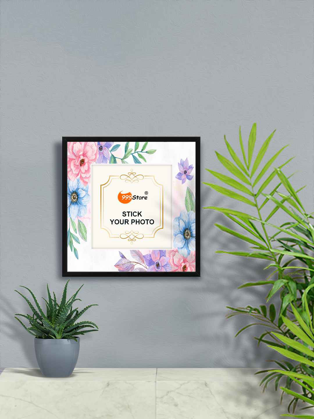 

999Store White & Purple Flower With Leaf Printed Fibre Frame Photo Frame