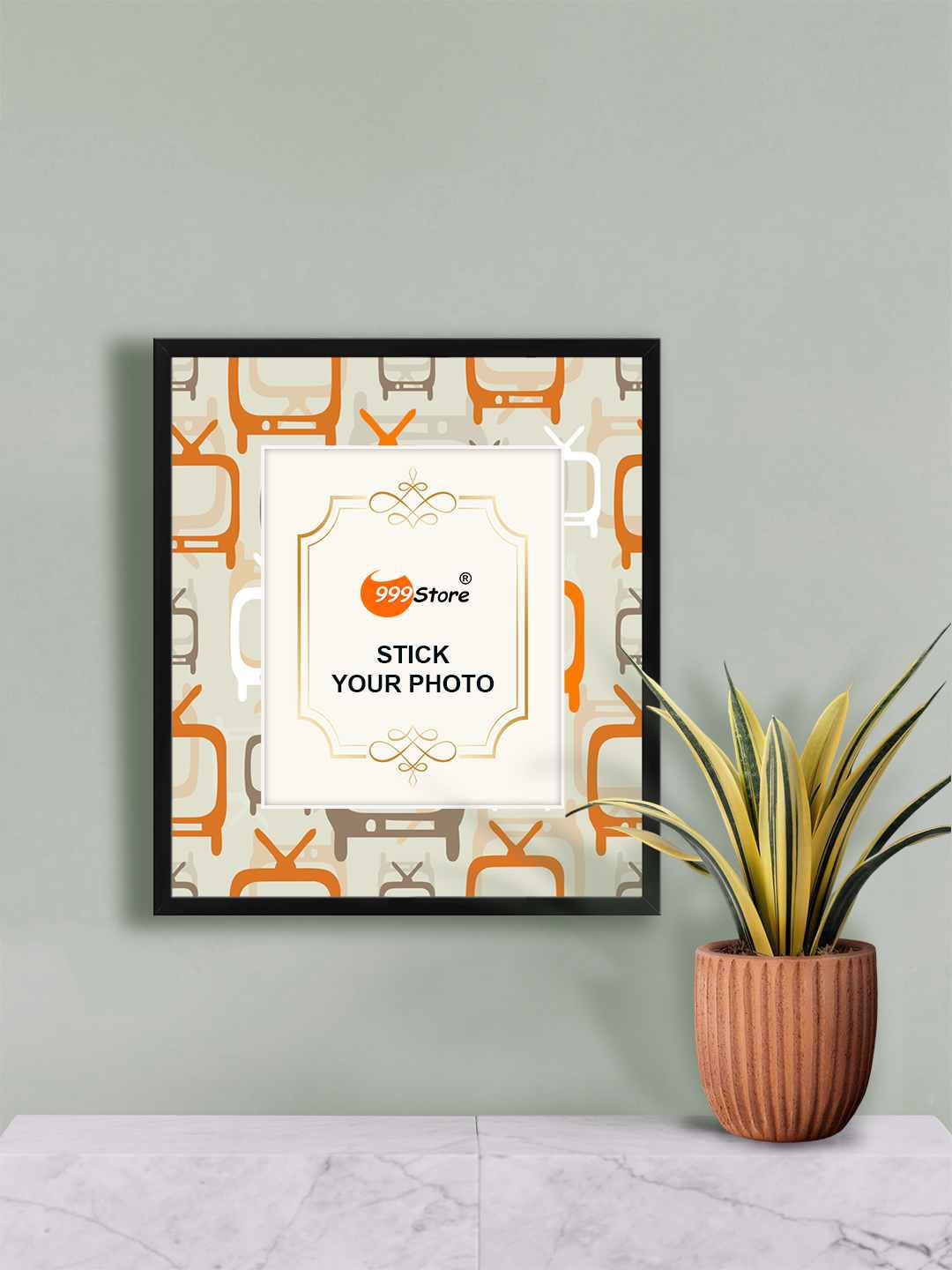

999Store Beige & Orange Indian Television Printed Wall Hanging Photo Frame