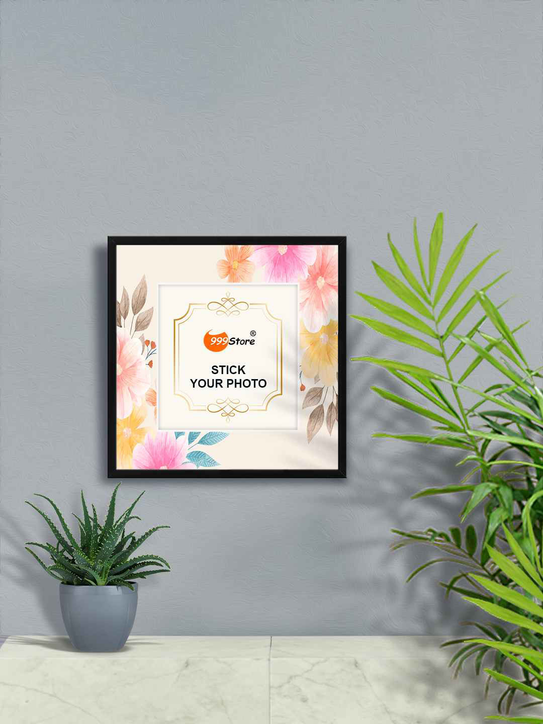 

999Store White & Pink Cherry Blossom With Leaf Printed Wall Hanging Photo Frame