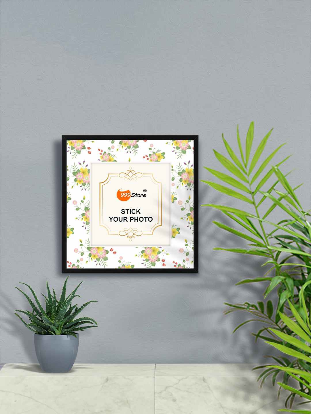 

999Store White Flower Printed Wall Photo Frame