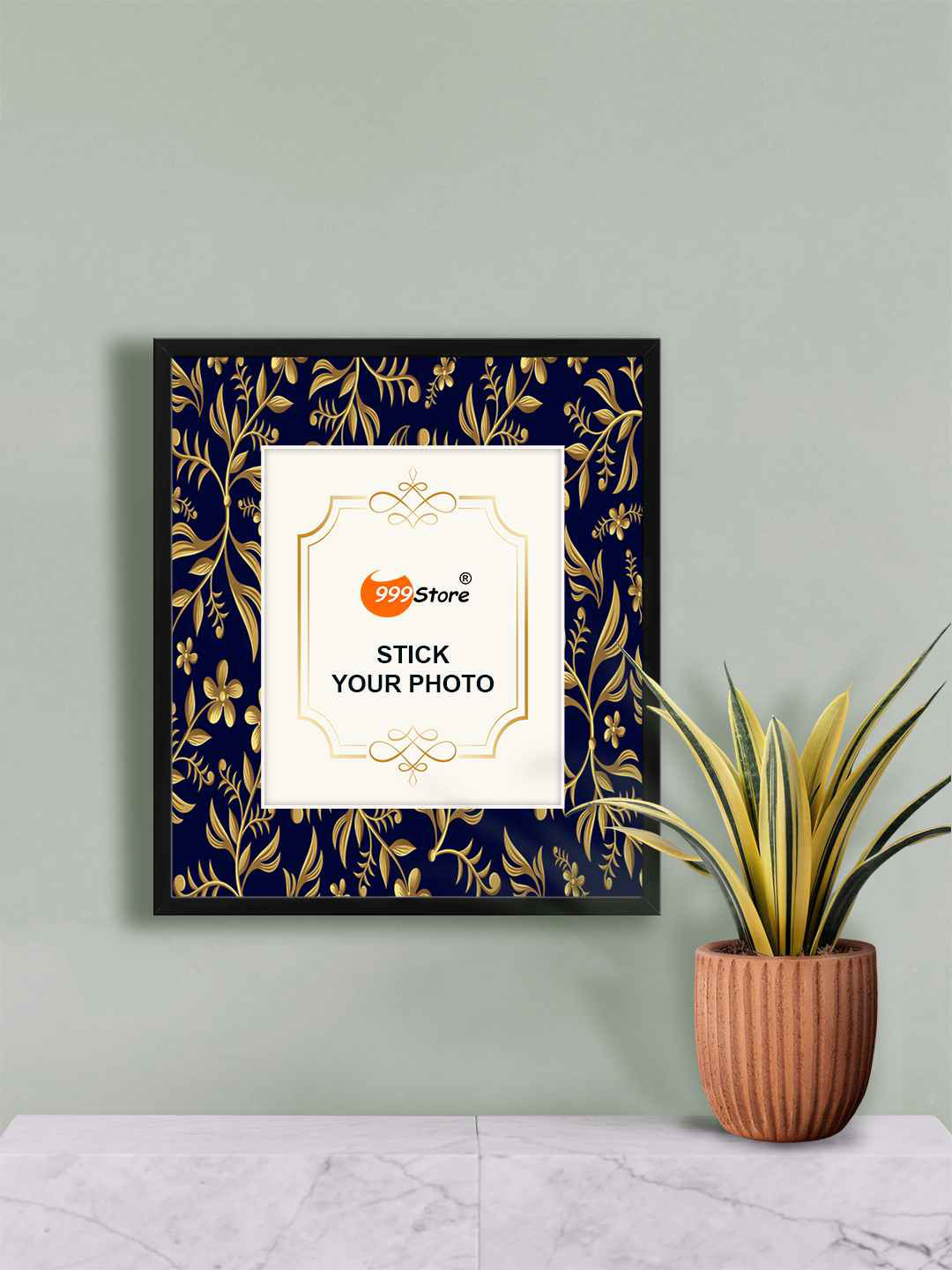 

999Store Beige & Blue Periwinkle Flower Printed Wall Hanging Photo Frame