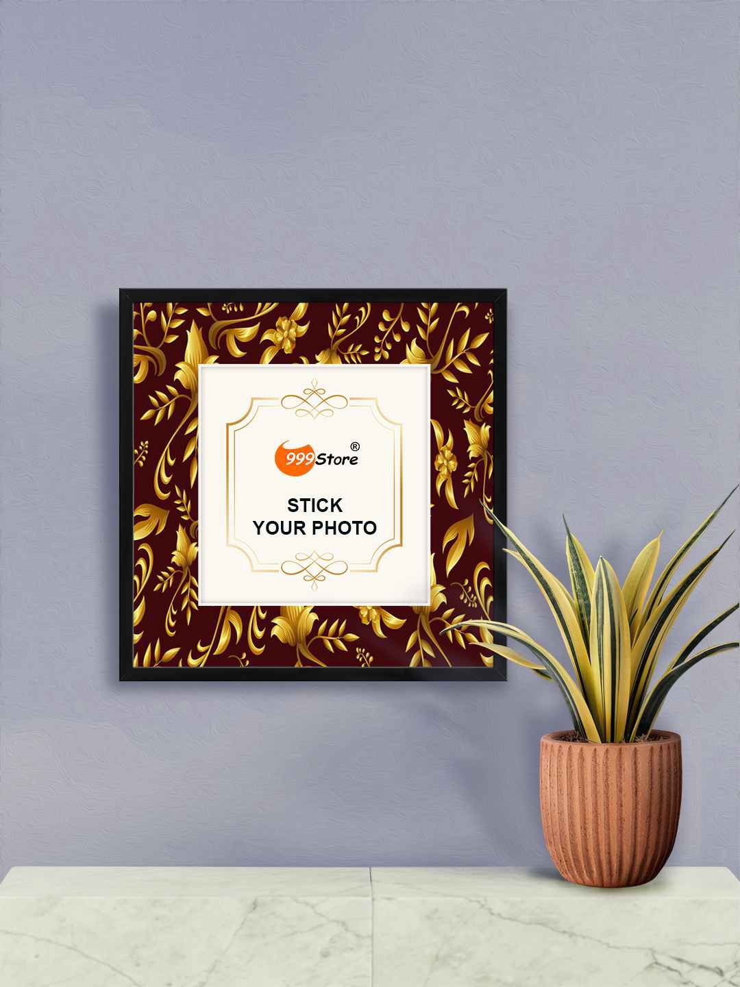 

999Store Maroon & Yellow Leaf Printed Wall Photo Frame