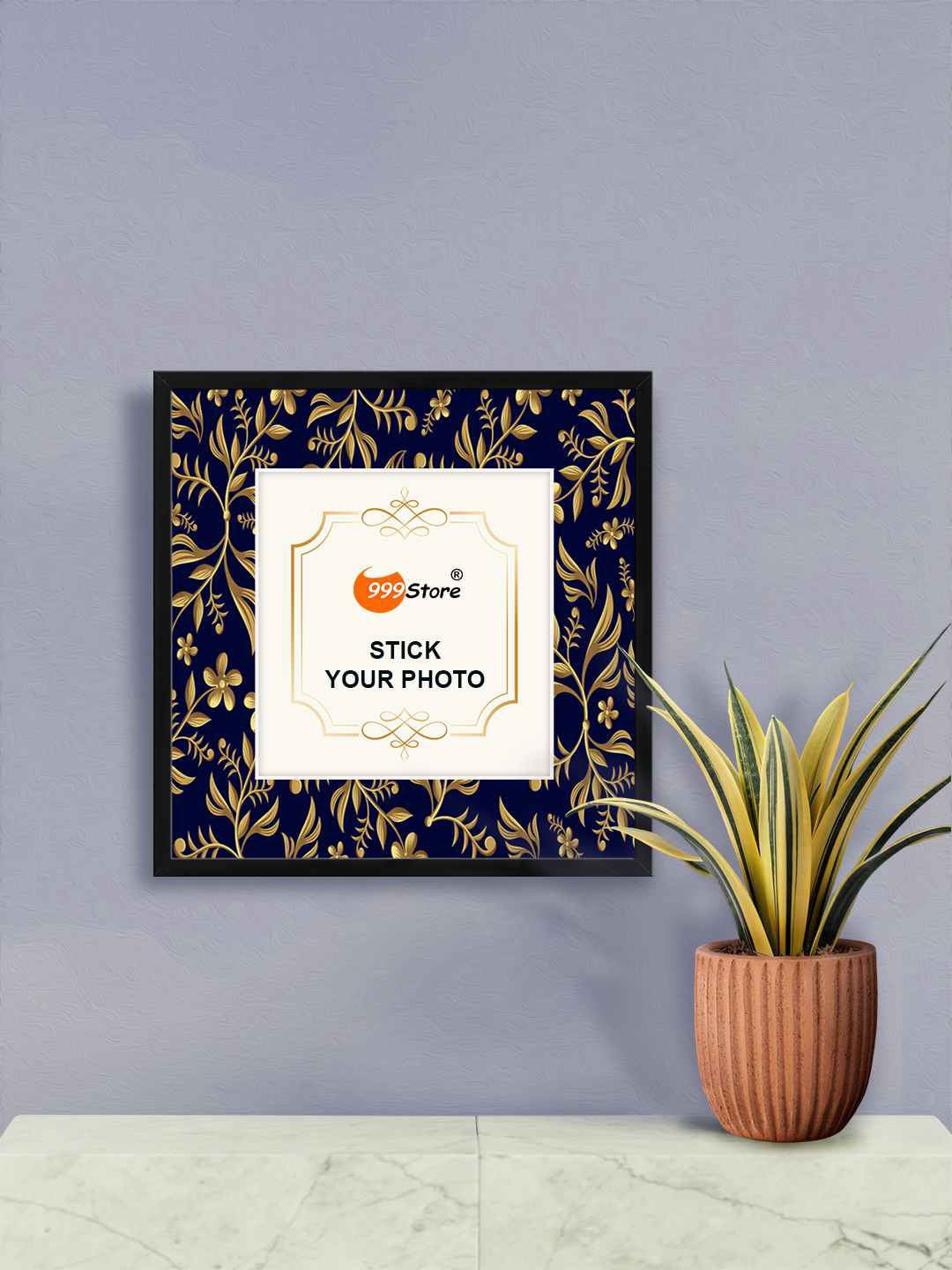 

999Store Beige & Blue Flower Printed Wall Hanging Photo Frame