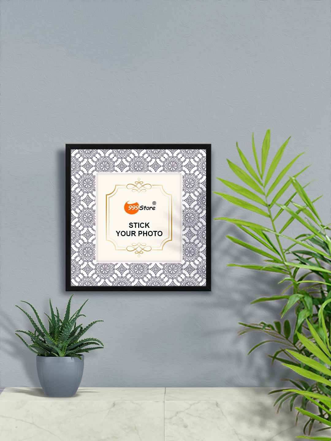 

999Store White & Blue Flower Mandala Printed Wall Photo Frame