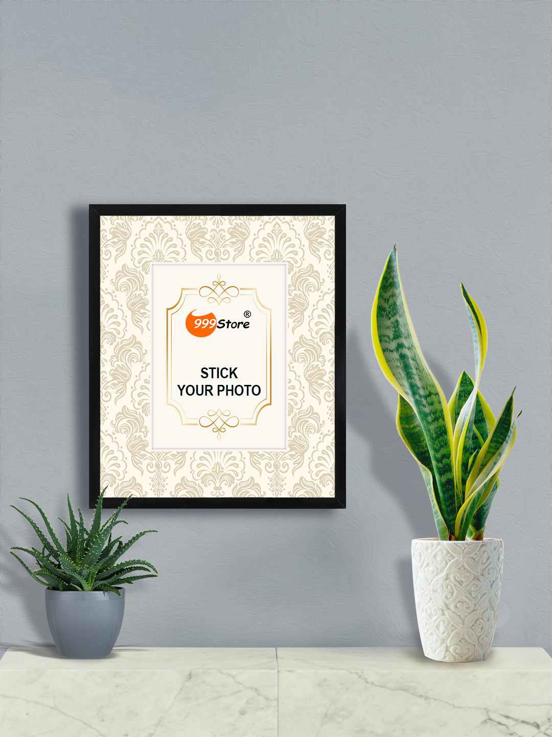 

999Store Beige & Gold Toned Floral Printed Wall Photo Frame