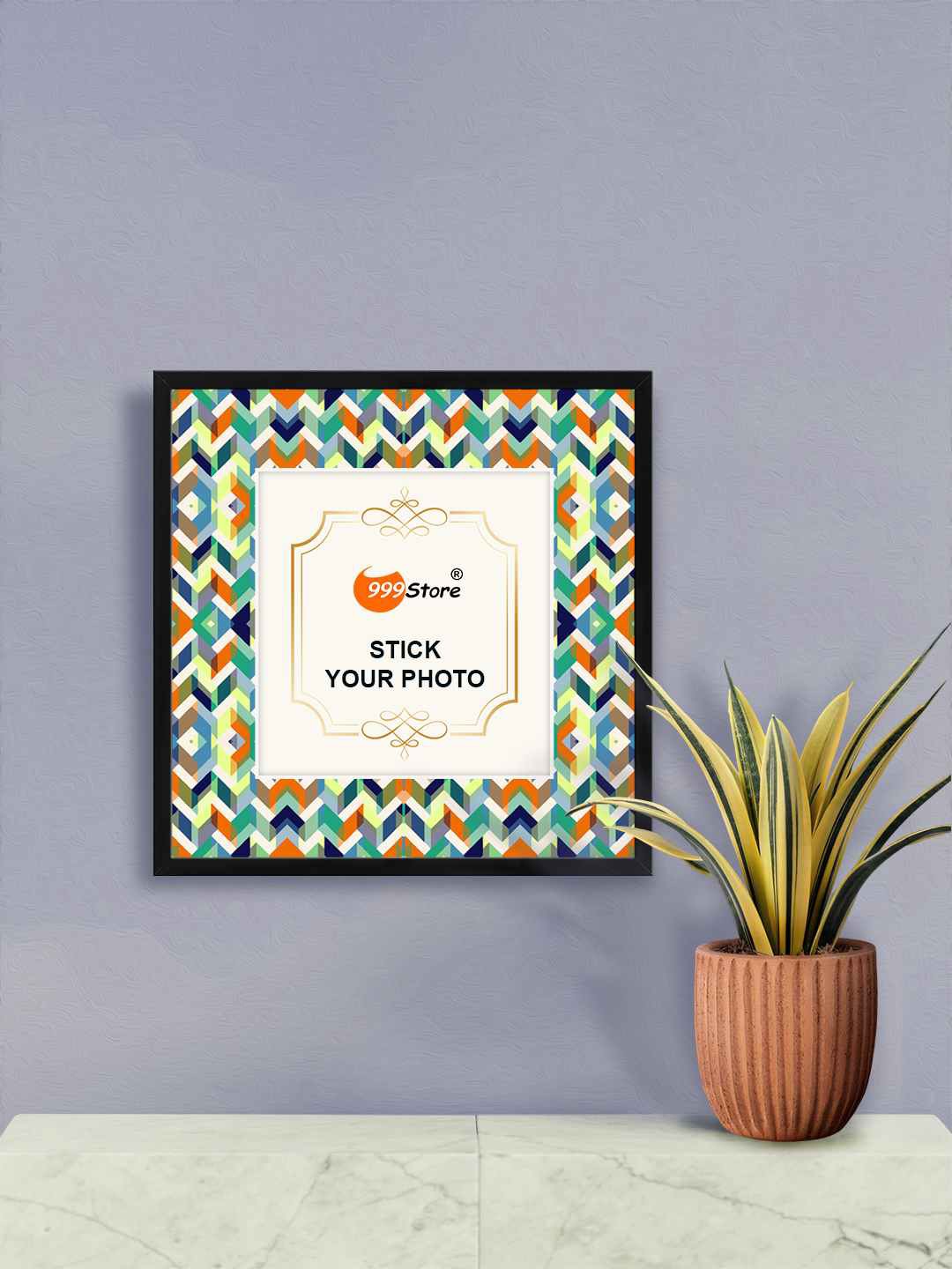 

999Store Beige & Blue Abstract Printed Wall Hanging Photo Frame