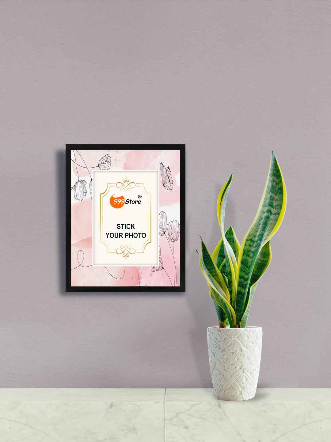 

999Store Pink & Black Floral Printed Rectangular-Shaped Photo Frame