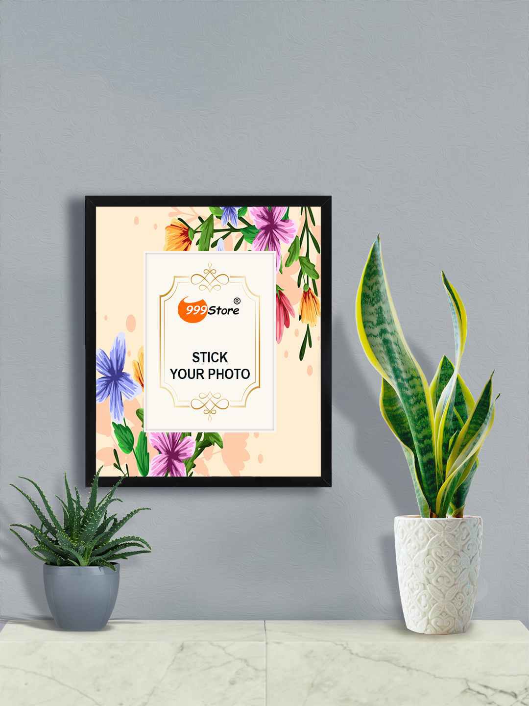 

999Store Peach Colored Flower Printed Wall Photo Frame