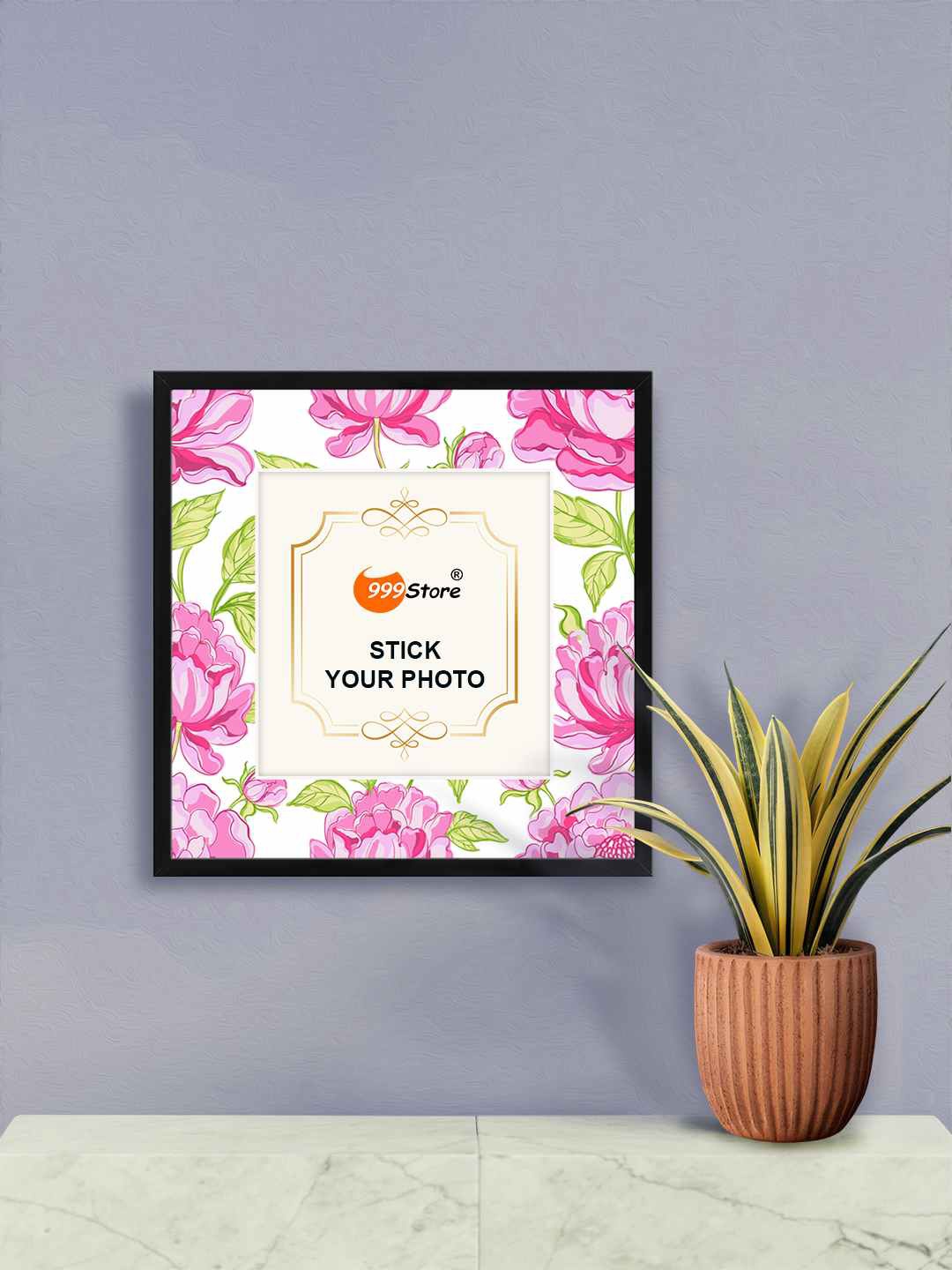 

999Store Pink & White Floral Printed Square Shaped Photo Frame