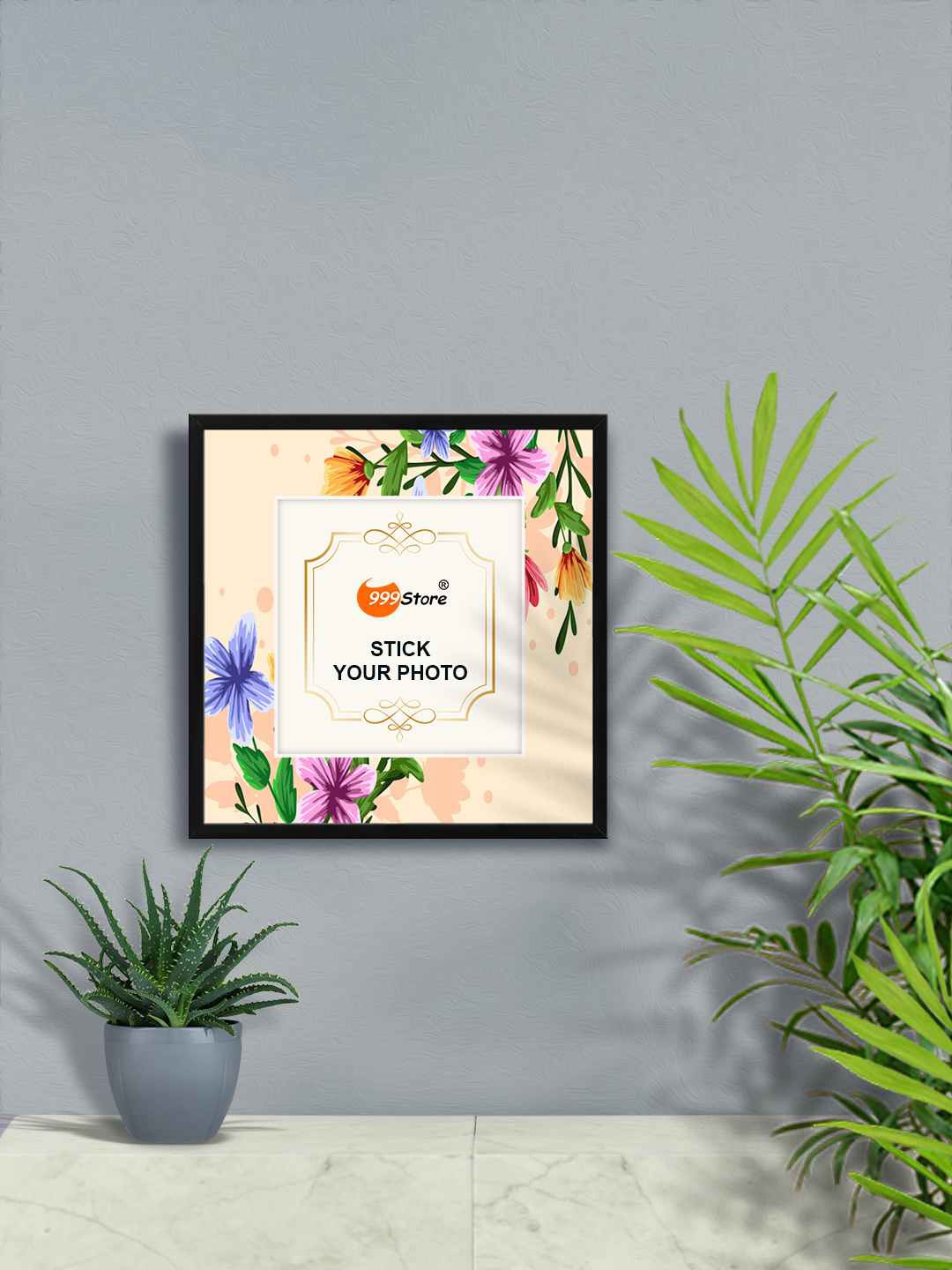 

999Store Peach Colored Flower Printed Wall Hanging Photo Frame