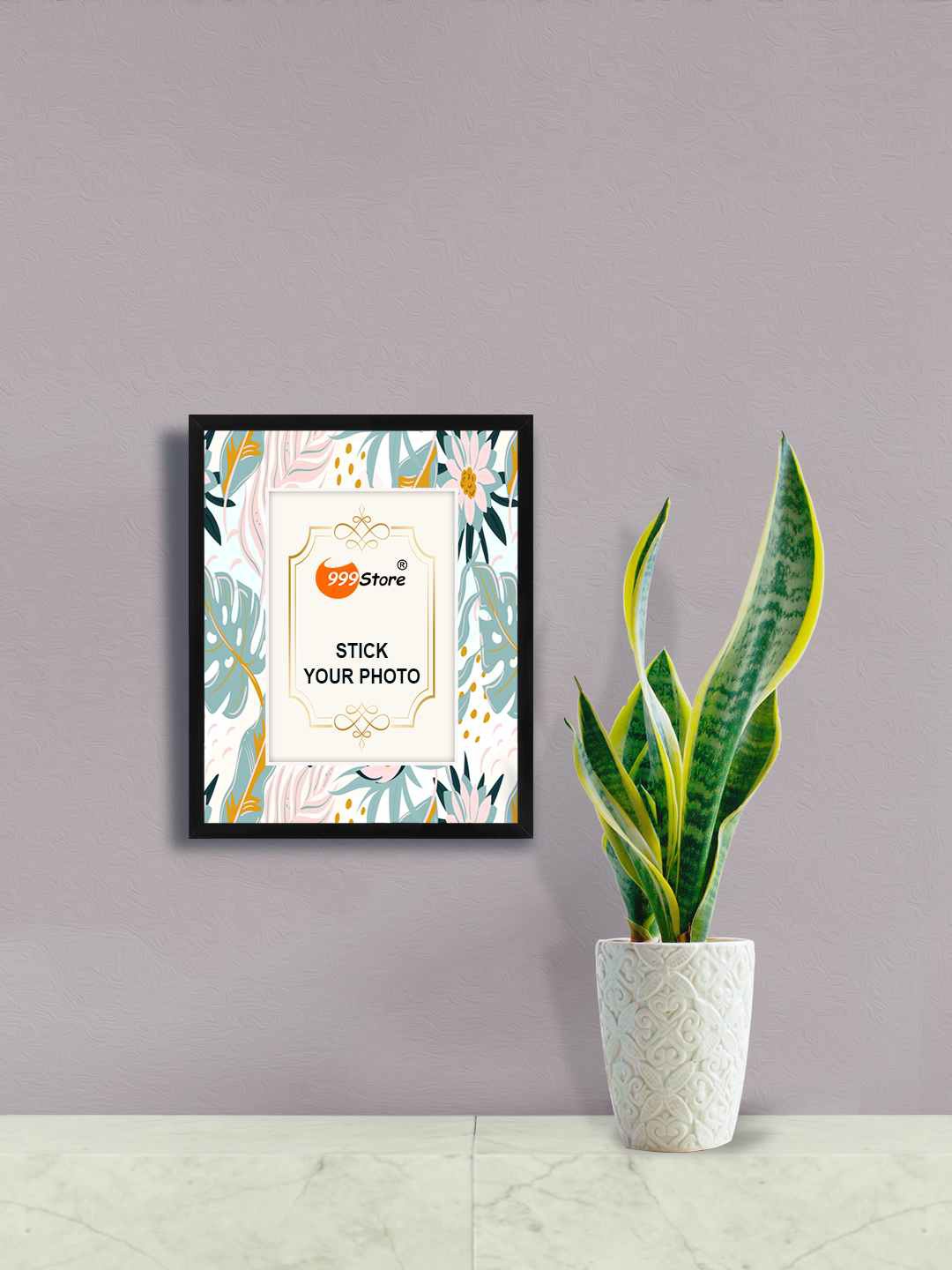 

999Store White & Green Flower With Leaf Printed Photo Frames