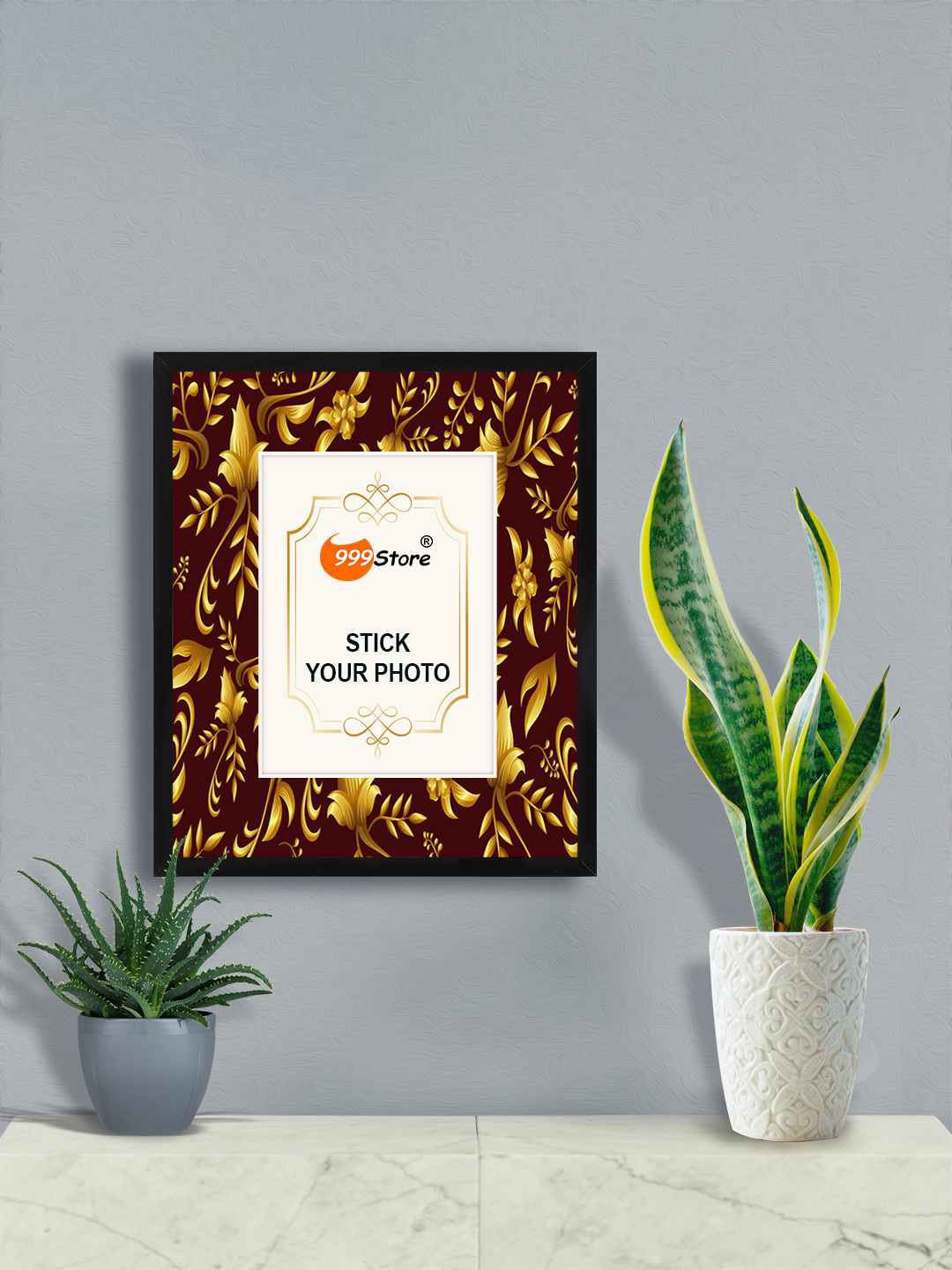 

999Store Maroon & Black Leaf Printed Wall Photo Frame, Gold