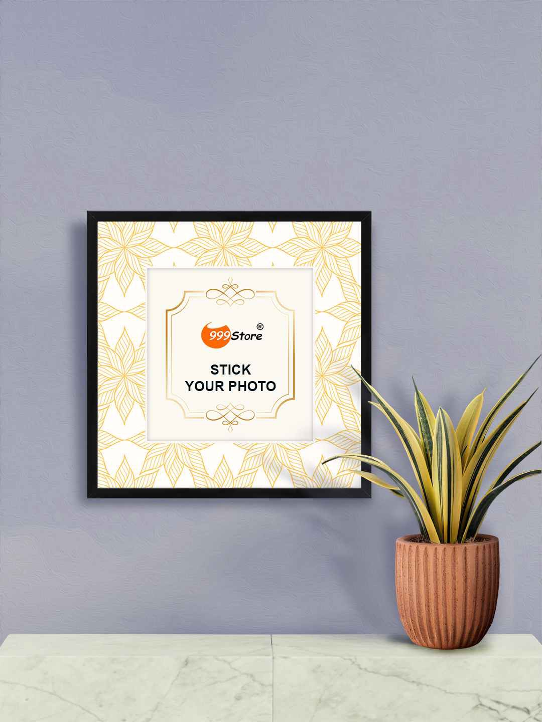 

999Store Beige & Gold Toned Flower Printed Wall Hanging Photo Frame