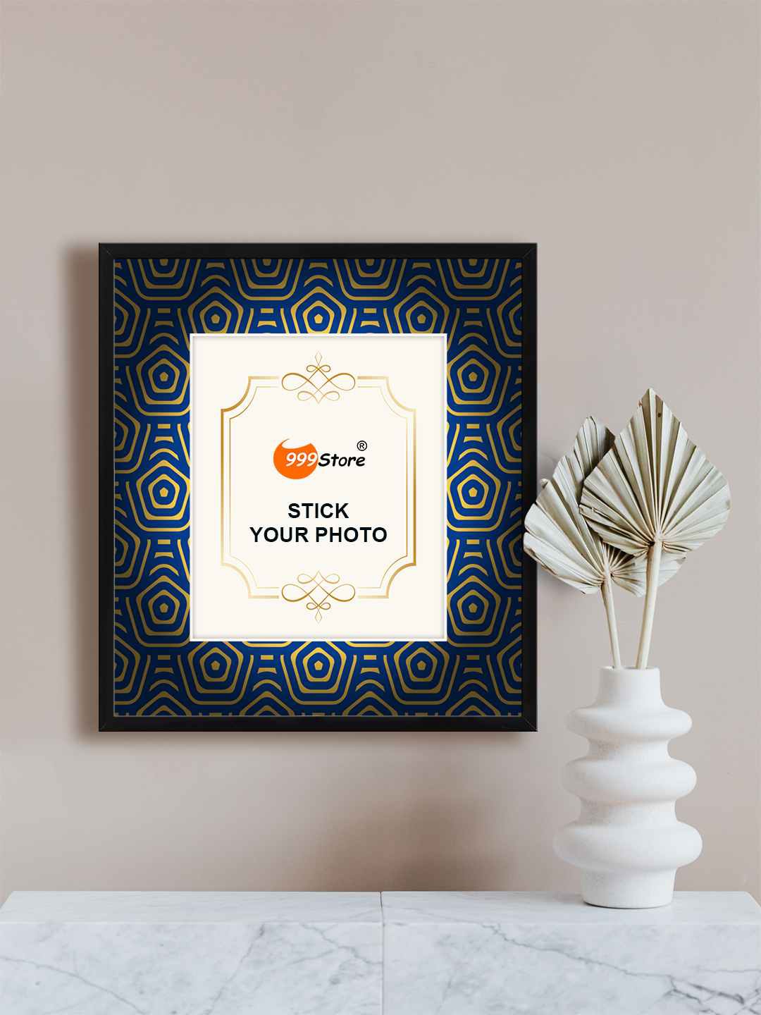 

999Store Blue & Beige Diamond Pattern Printed Wall Hanging Photo Frame