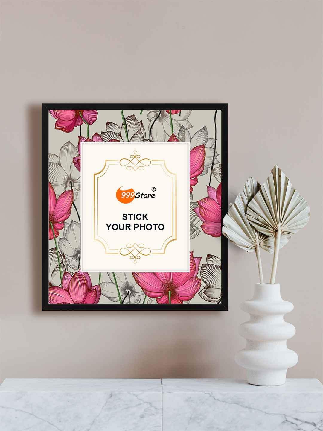 

999Store Pink & Grey Lotus Flowers Photo Frame