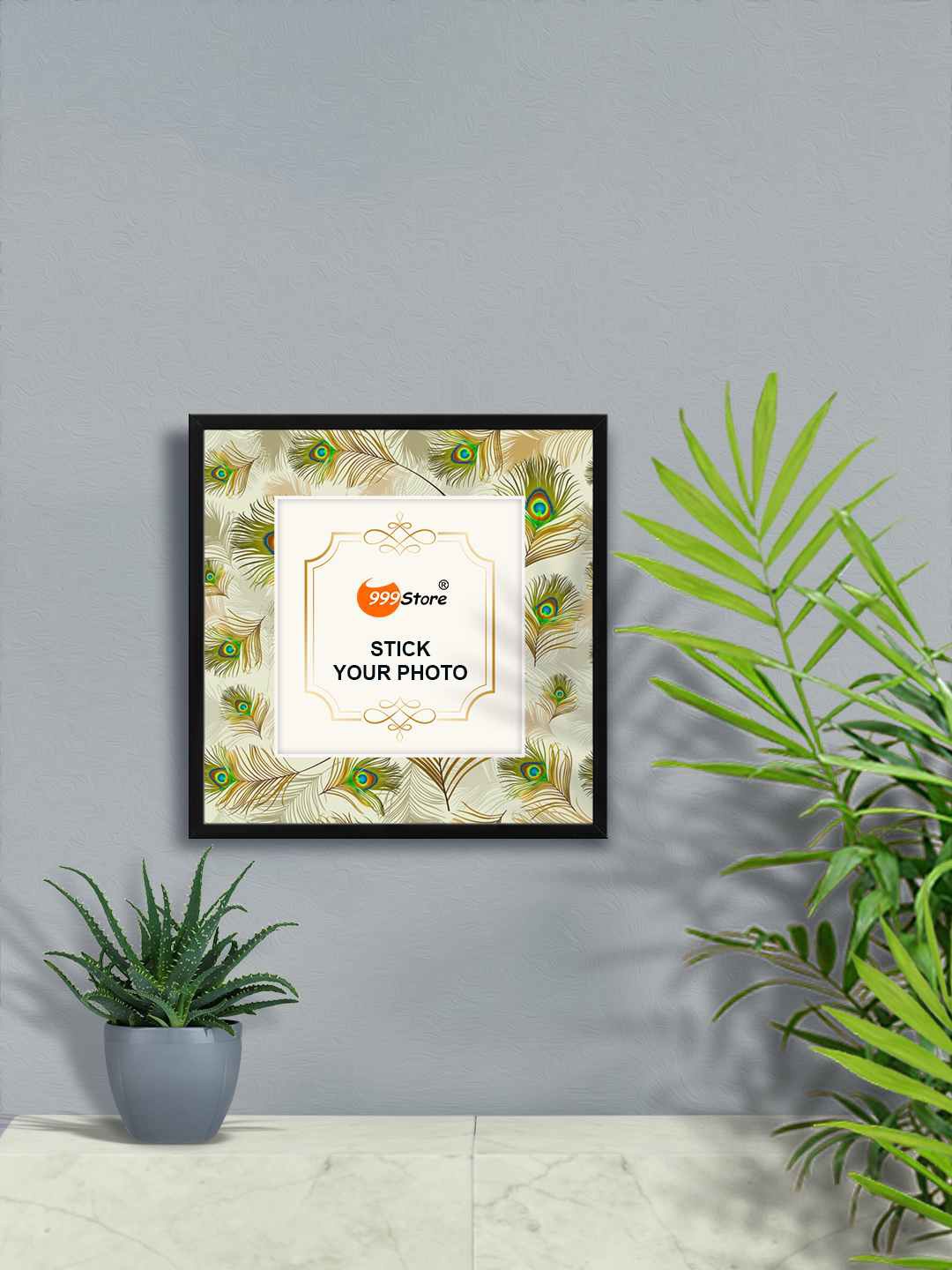 

999Store Green Peacock Feather Printed Wall Hanging Photo Frame
